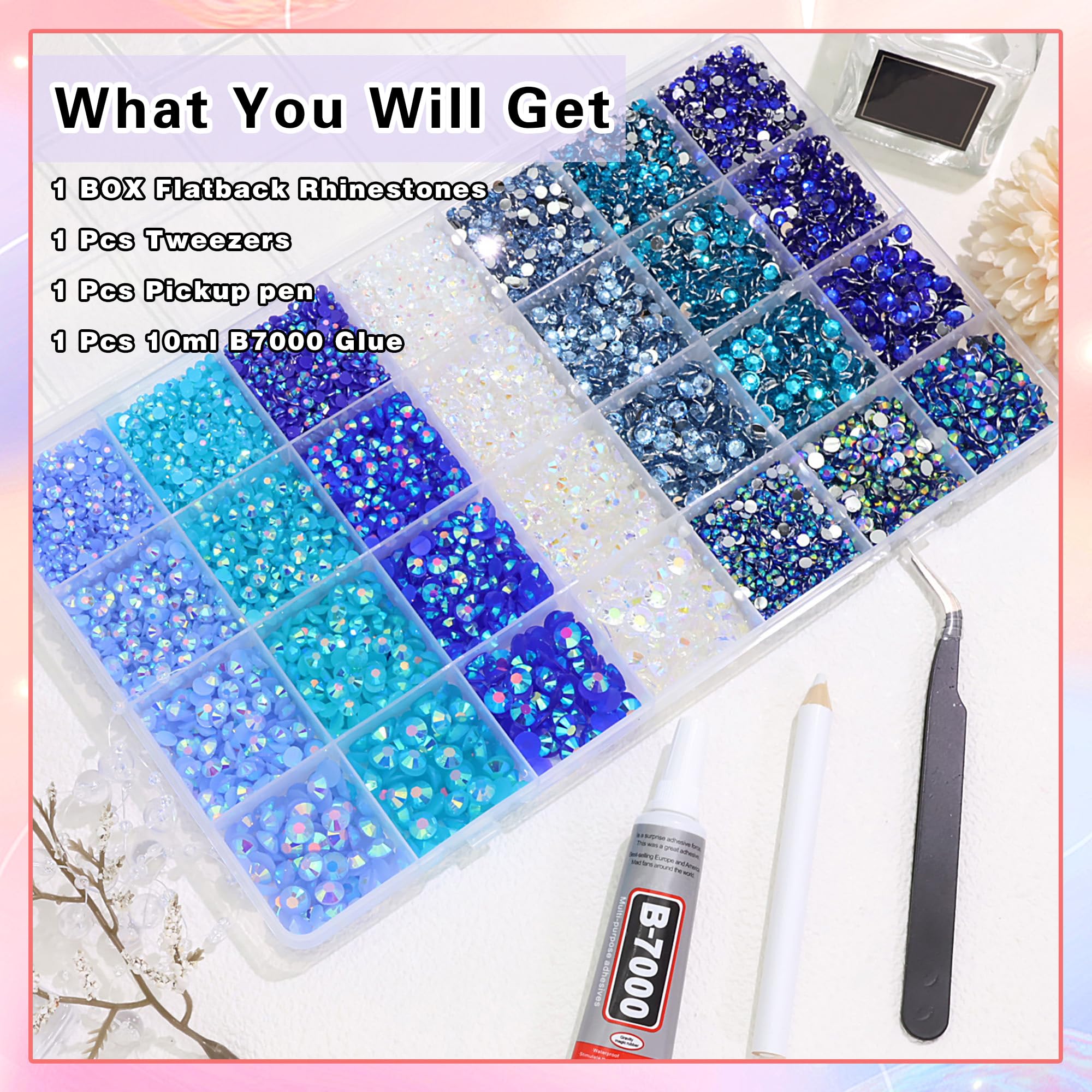 RODAKY Blue Rhinestones for Nails – 3-6mm Resin Flatback Gems Kit