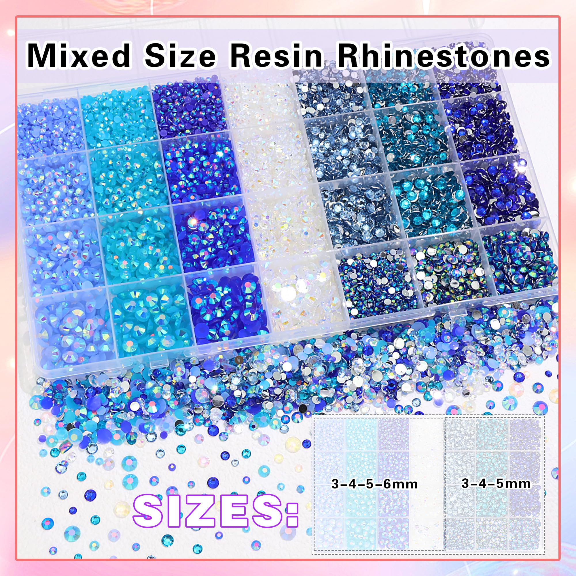 RODAKY Blue Rhinestones for Nails – 3-6mm Resin Flatback Gems Kit