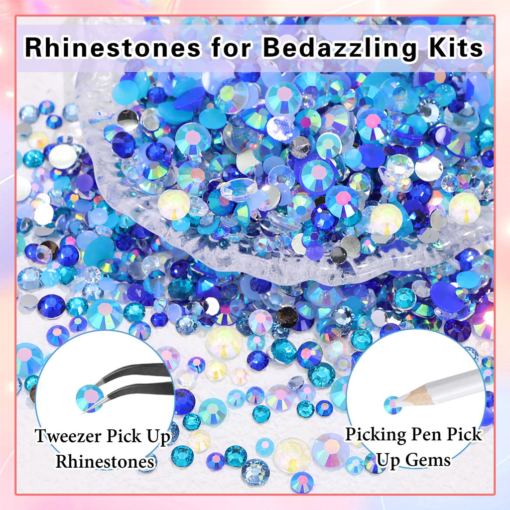 RODAKY Blue Rhinestones for Nails – 3-6mm Resin Flatback Gems Kit