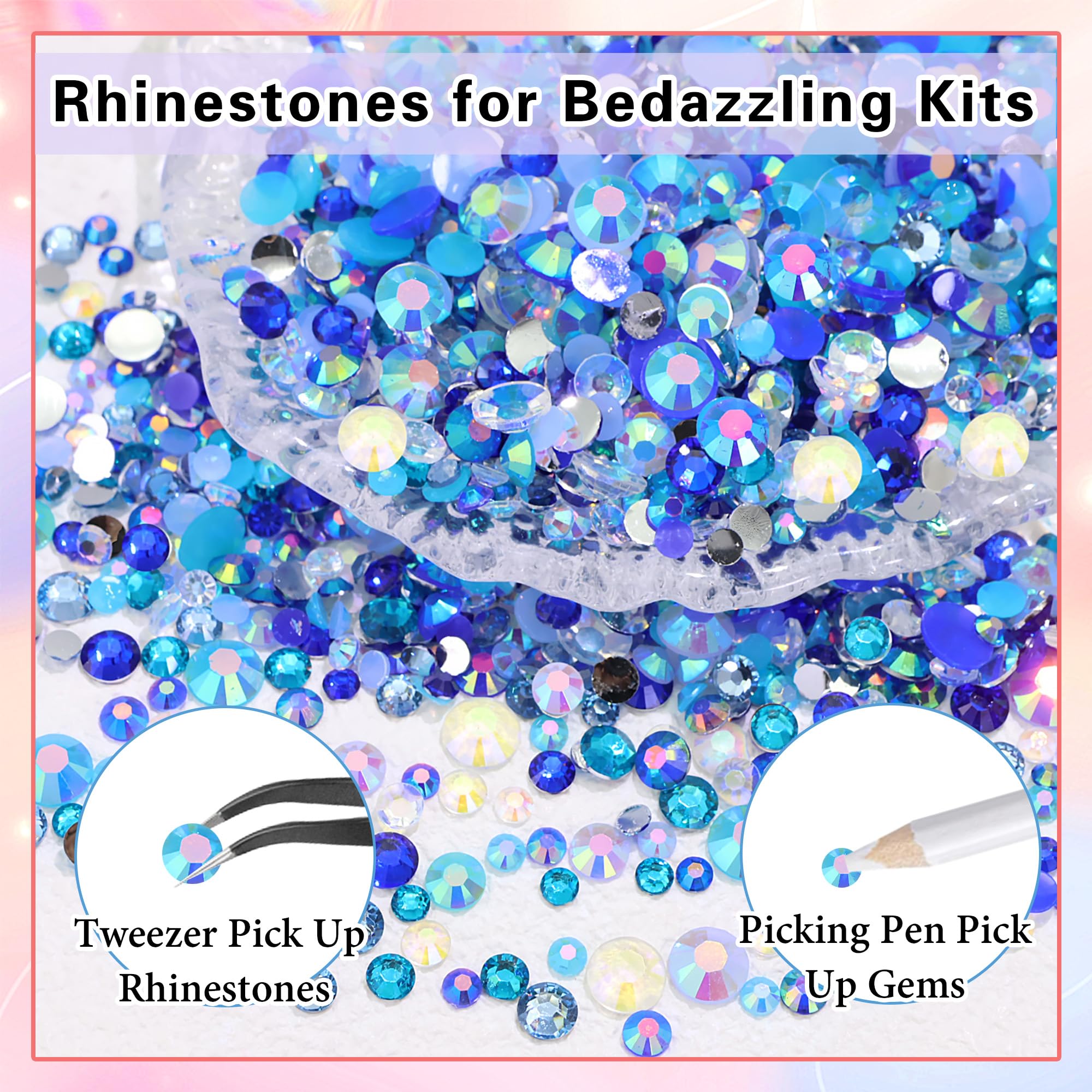 RODAKY Blue Rhinestones for Nails – 3-6mm Resin Flatback Gems Kit