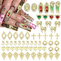 Rodaky 60pcs Gold Nail Charms – Virgin Mary, 3D Heart, Cross & Rose Nail Art