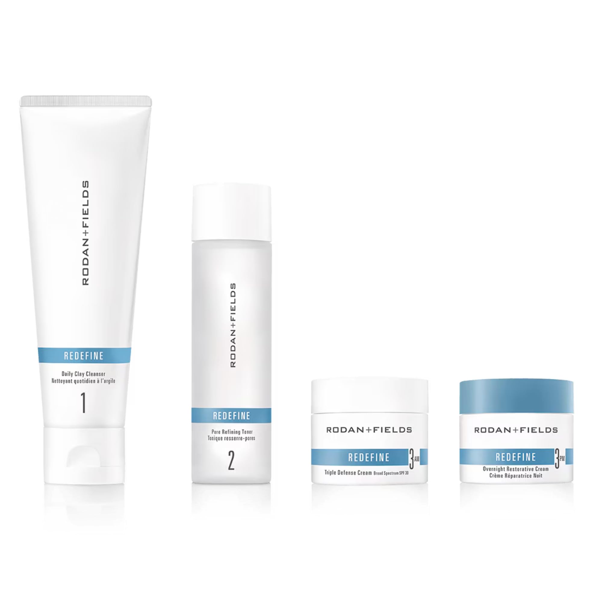 Rodan + Fields Redefine Regimen Skincare Kit — Clay Cleanser, Toner, SPF30 Cream & Overnight Cream