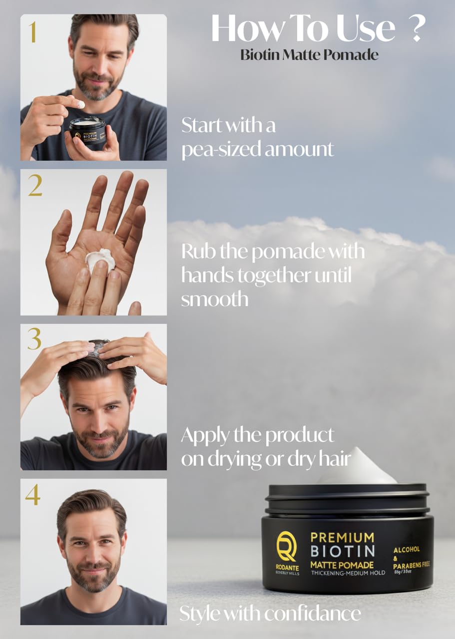 Rodante Beverly Hills Biotin Matte Cream Texture Paste – Medium Hold & Thickening Support (85 g / 3 oz)