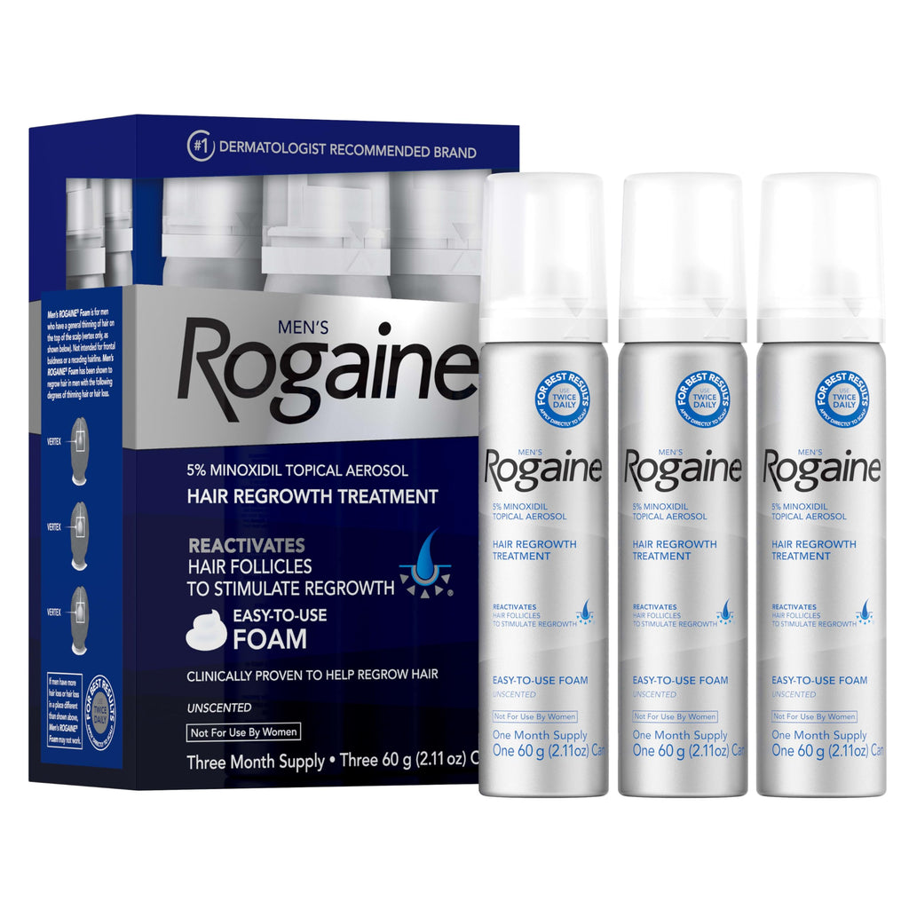 Rogaine Men’s 5% Minoxidil Foam for Hair Regrowth – Unscented, 3-Month Supply