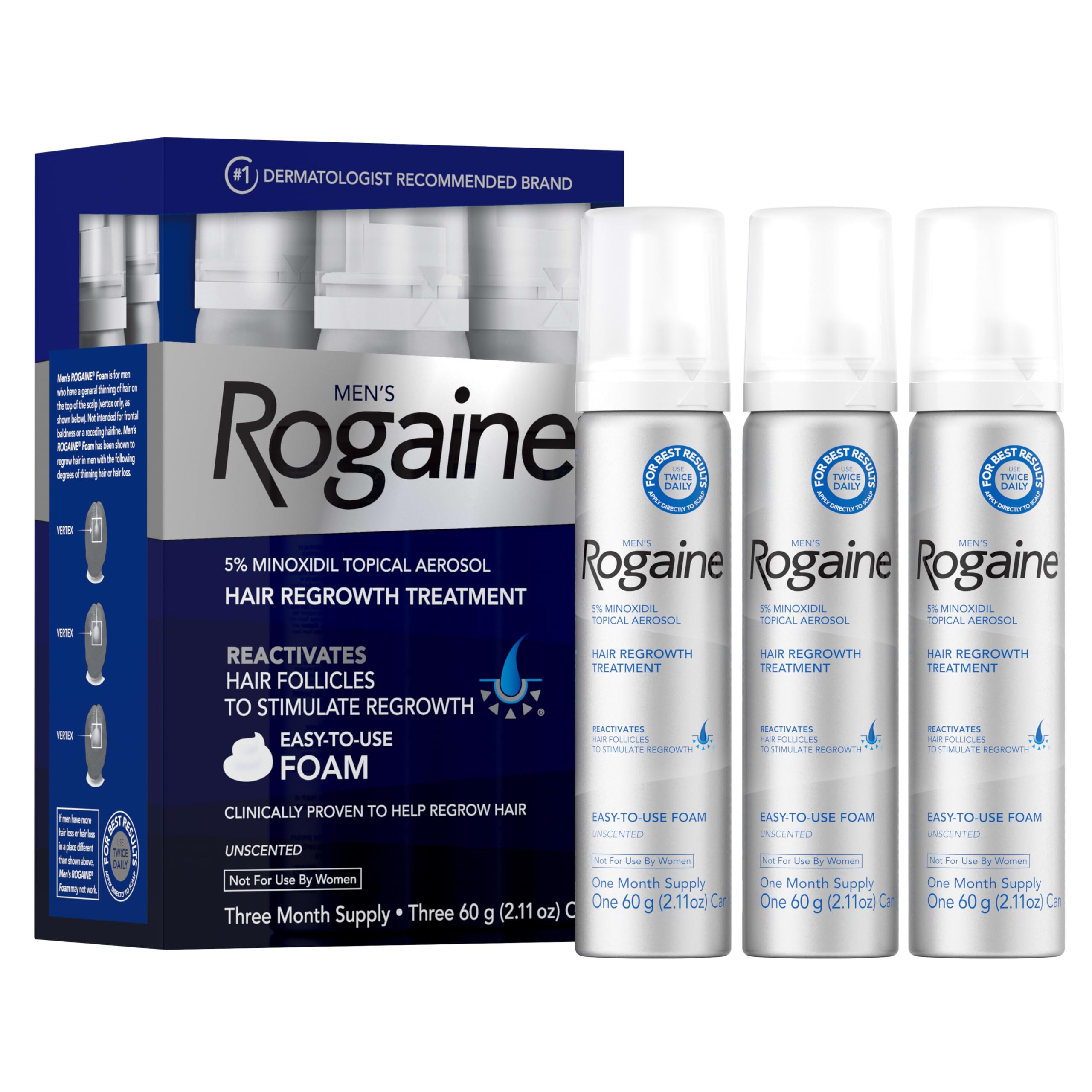 Rogaine Men’s 5% Minoxidil Foam for Hair Regrowth – Unscented, 3-Month Supply