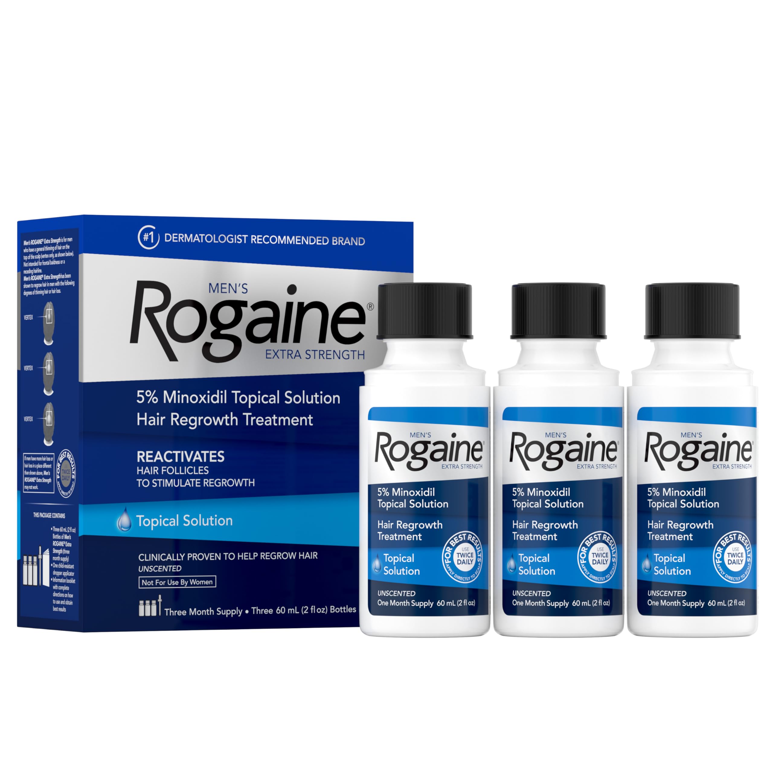 Rogaine Men’s Extra Strength 5% Minoxidil – Hair Regrowth for Men | 3-Month Supply