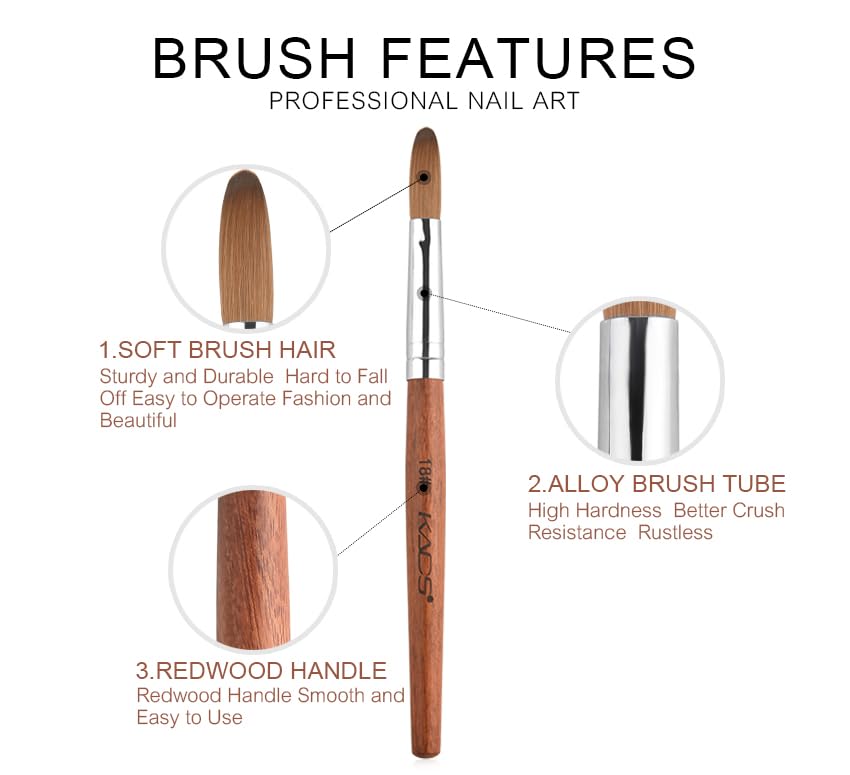 Rolabling Nail Brush Kolinsky Sable – Acrylic Nail Art Brush with Red Wooden Handle (18#)