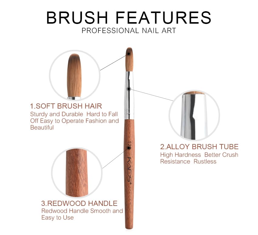 Rolabling Nail Brush Kolinsky Sable – Red Wood Handle, Acrylic Art Brush (Size 10)