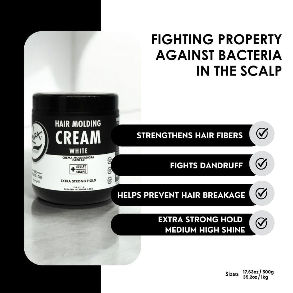 Rolda White Molding Hair Cream for Men – Medium-Strong Hold, Natural Finish, Alcohol & Paraben-Free (17.6 oz)