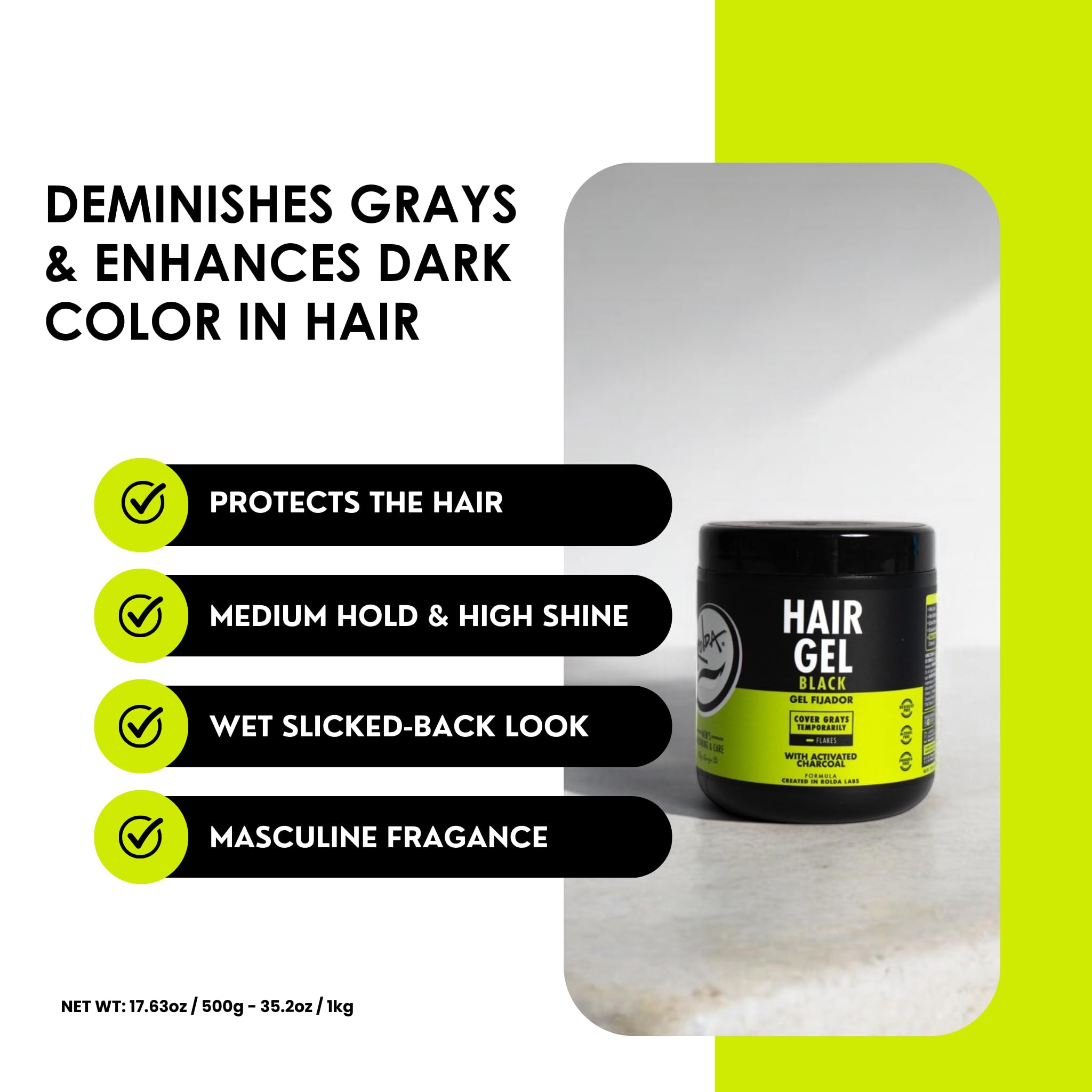 Rolda Black Hair Gel for Men – Medium Hold with Activated Charcoal