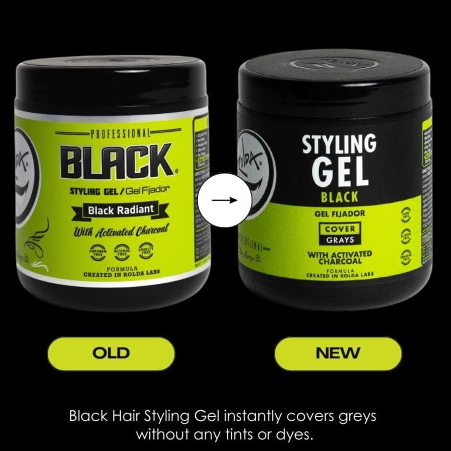Rolda Black Styling Gel - Medium-Strong Hold, Medium Shine, Activated Charcoal, 2-Pack (17.6oz)