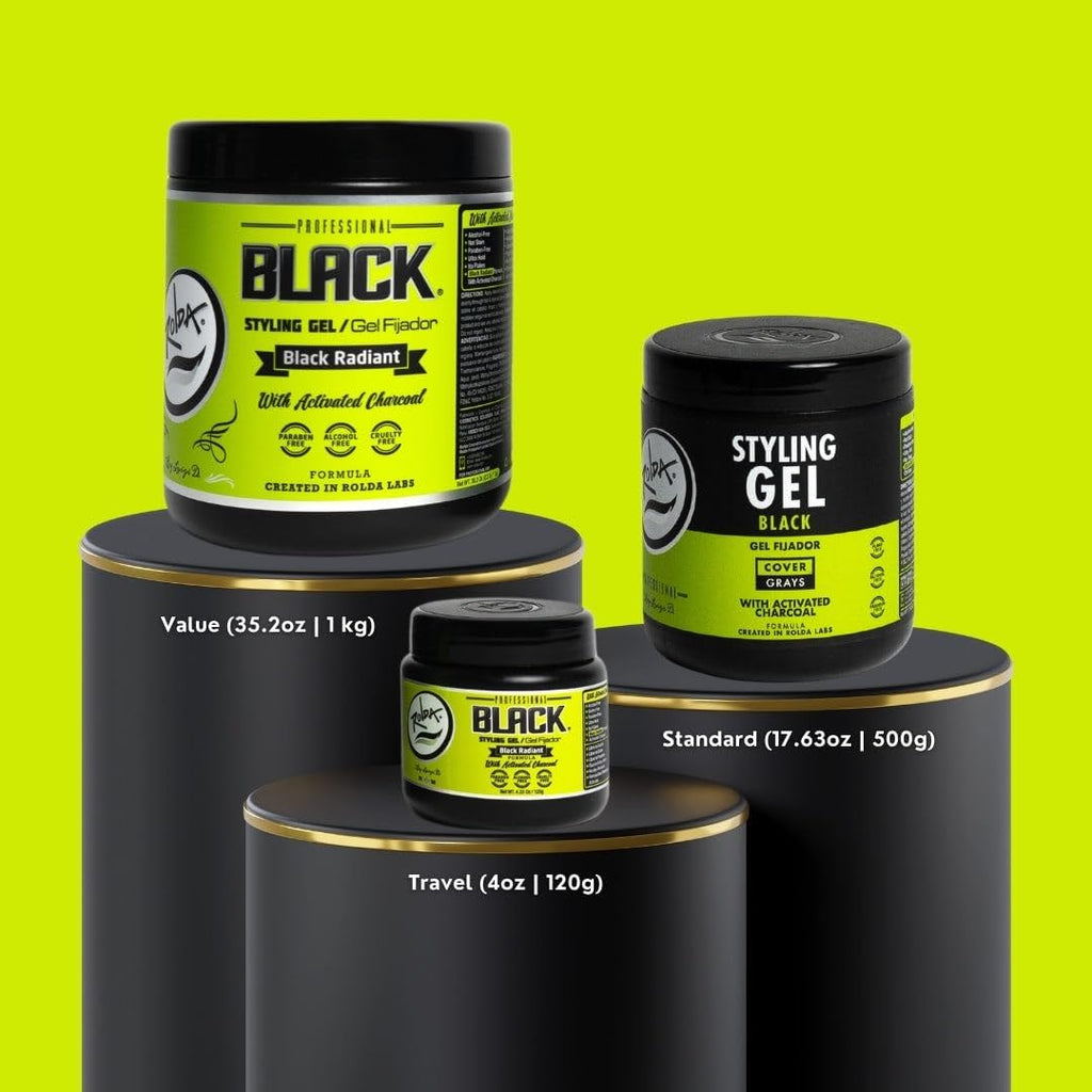 Rolda Black Styling Gel - Medium-Strong Hold, Medium Shine, Activated Charcoal, 2-Pack (17.6oz)