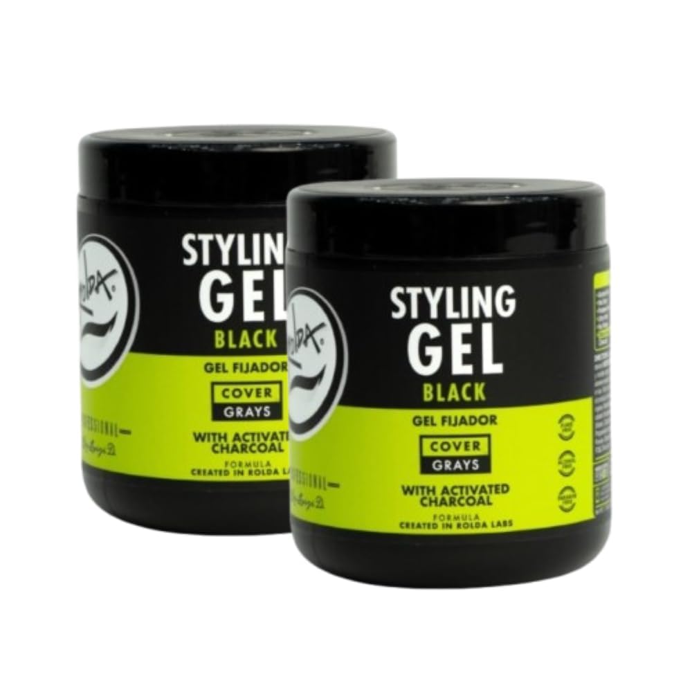 Rolda Black Styling Gel - Medium-Strong Hold, Medium Shine, Activated Charcoal, 2-Pack (17.6oz)
