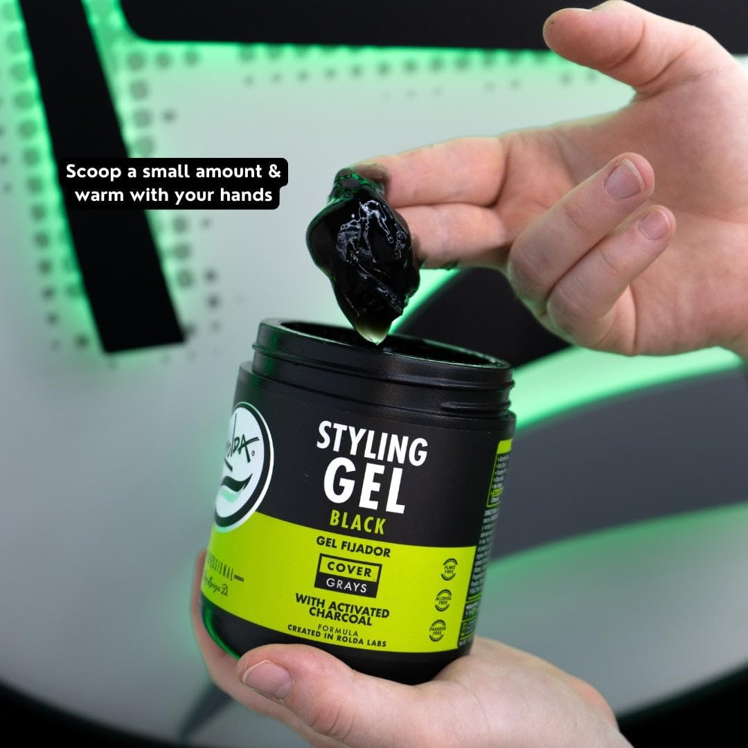 Rolda Black Styling Gel - Medium-Strong Hold, Medium Shine, Activated Charcoal, 2-Pack (17.6oz)
