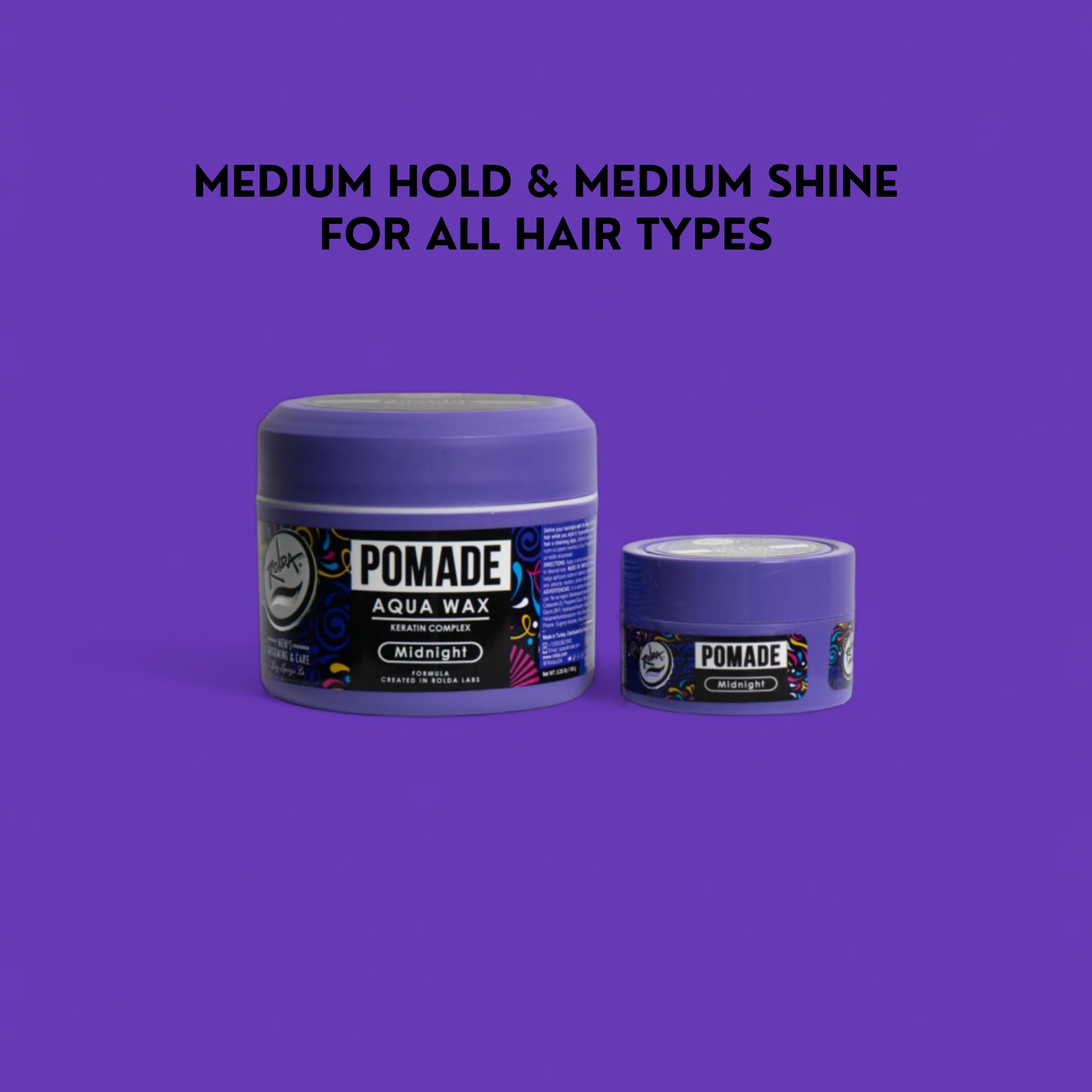 Rolda Midnight Hair Pomade for Men — Water-Based, Medium Hold & Shine