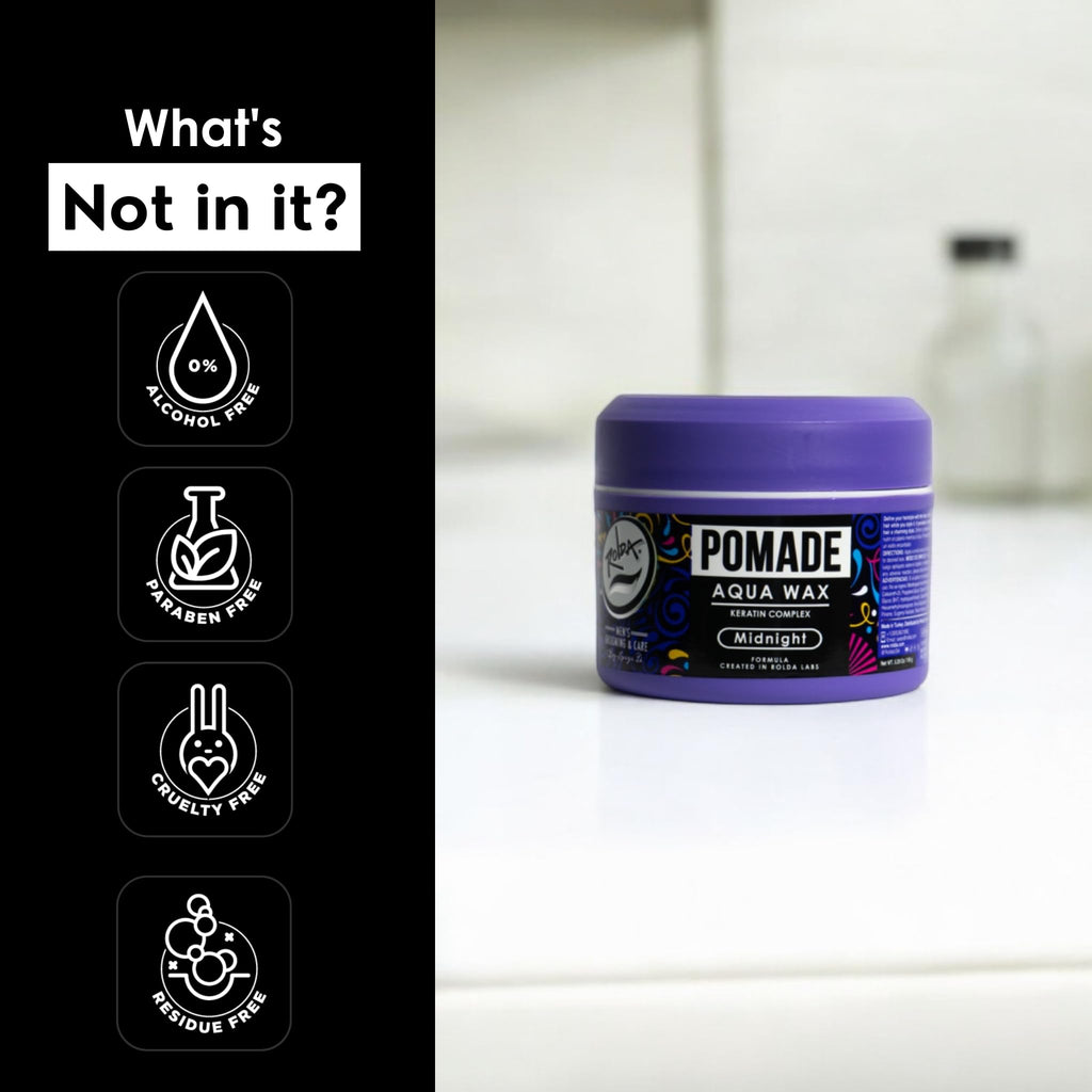 Rolda Midnight Hair Pomade for Men — Water-Based, Medium Hold & Shine