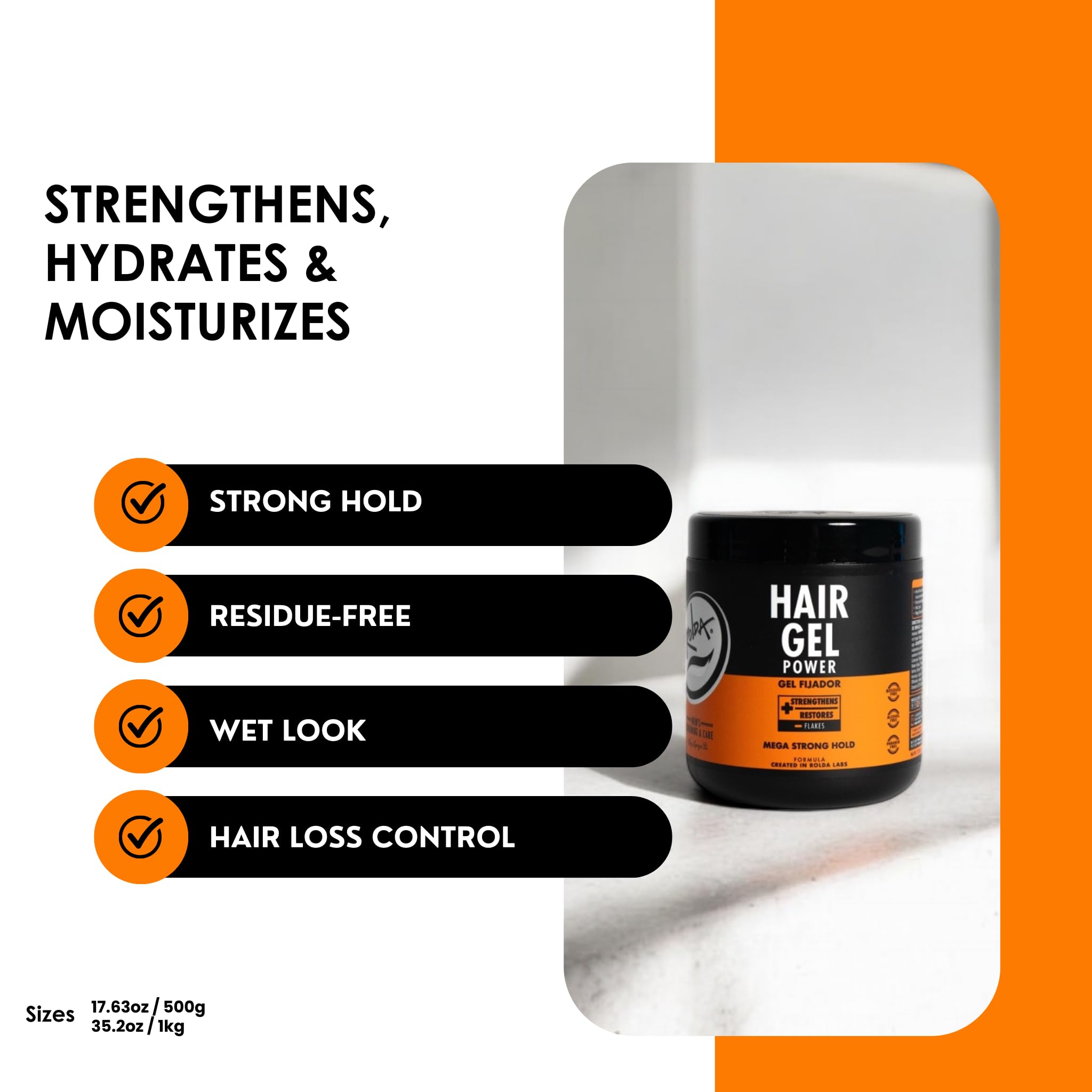 Rolda Power Styling Gel Hair Loss Control 17.6oz | Mega Hold & Wet Shine
