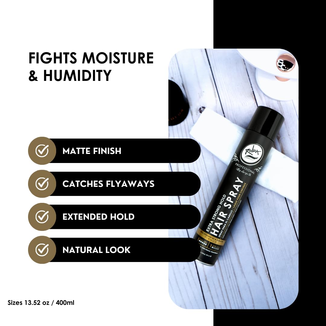 Rolda Extra Strong Hold Hair Spray for Men – Matte Finish, Pro-Vitamin B5, Humidity Control (13.52 oz)