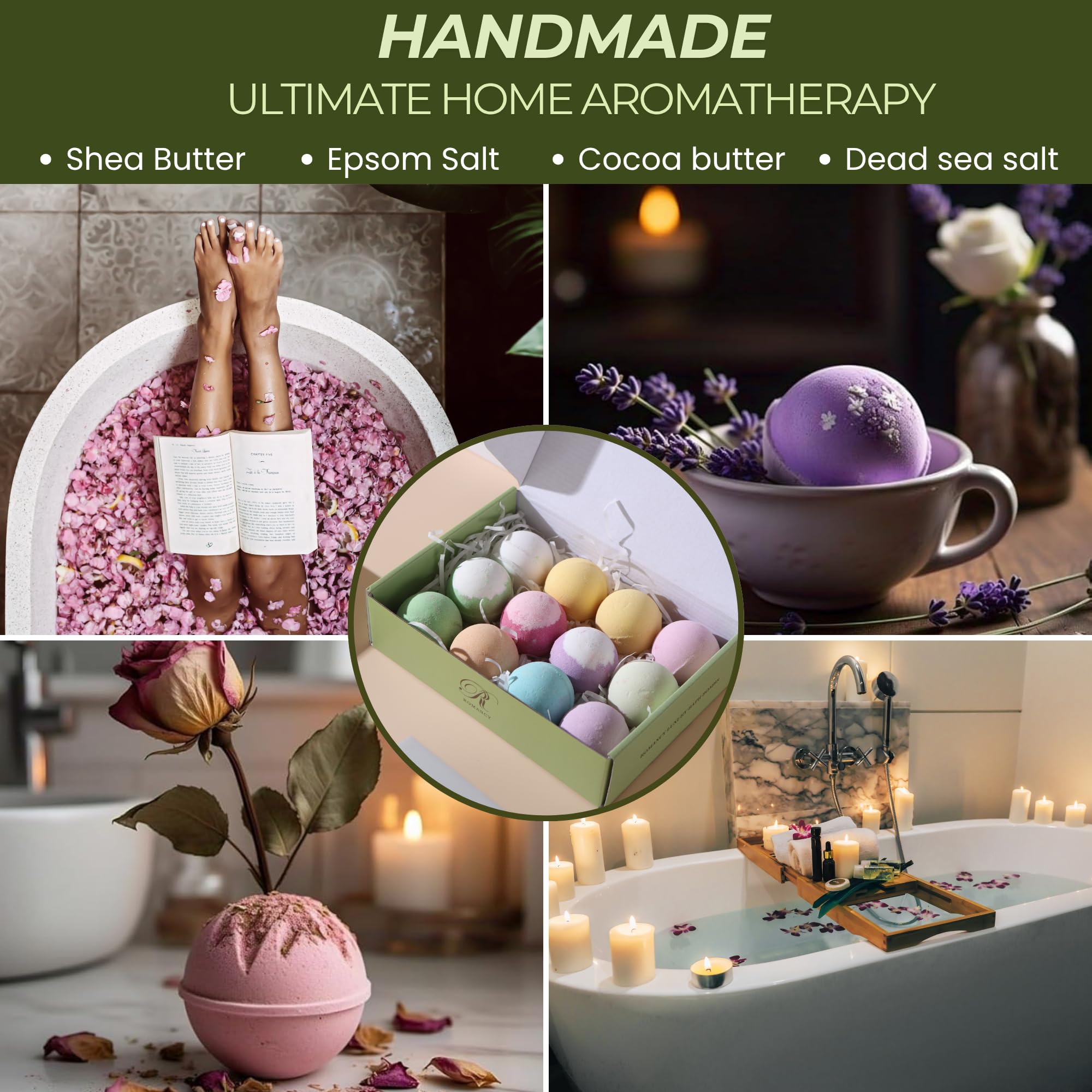 Romancy Bath Bombs Gift Set – 12 Aromatherapy Fizzies with Lavender and Eucalyptus