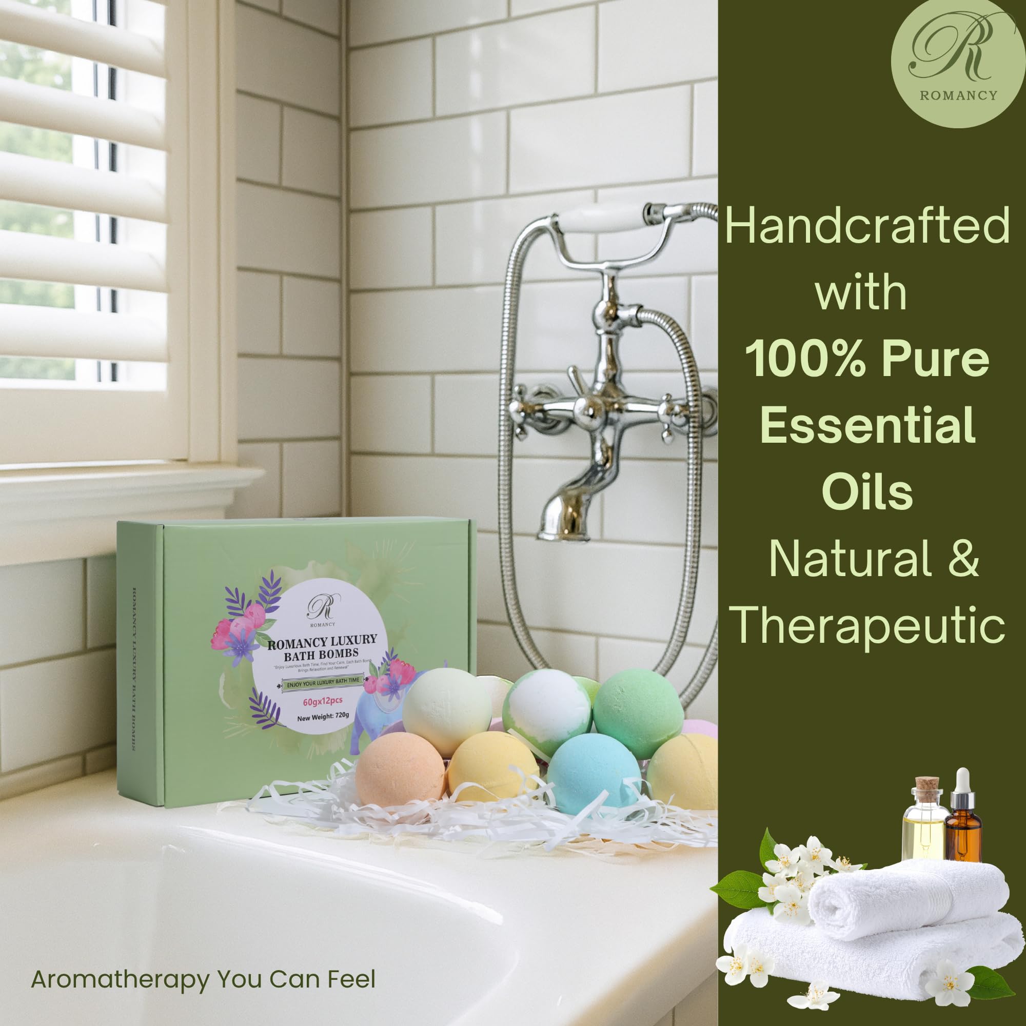 Romancy Bath Bombs Gift Set – 12 Aromatherapy Fizzies with Lavender and Eucalyptus