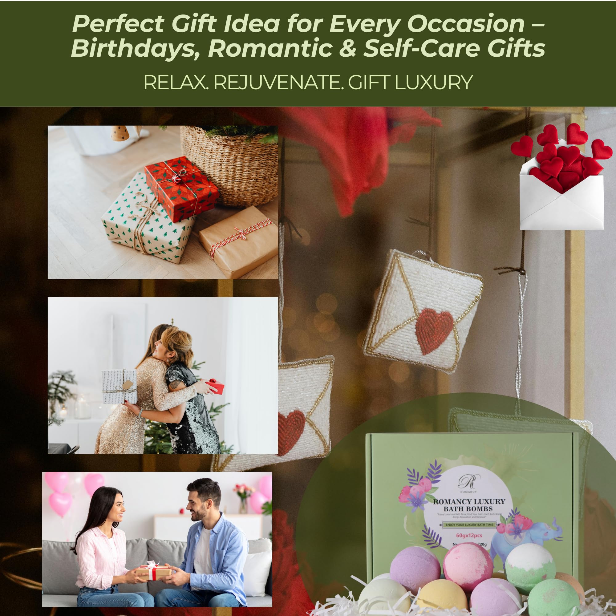 Romancy Bath Bombs Gift Set – 12 Aromatherapy Fizzies with Lavender and Eucalyptus