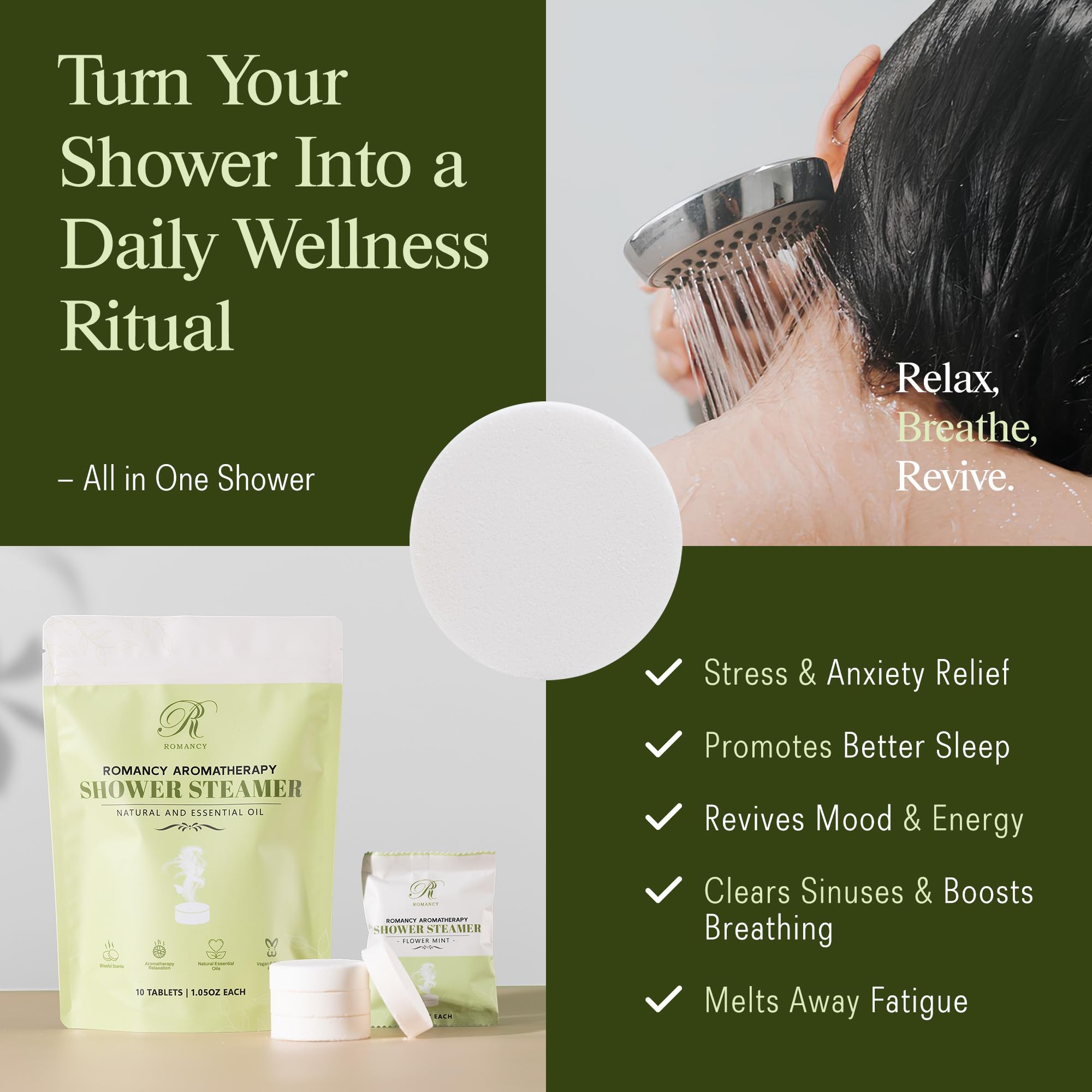 Romancy Shower Steamers 10 Pack – Menthol, Eucalyptus, Mint & Citrus Aromatherapy