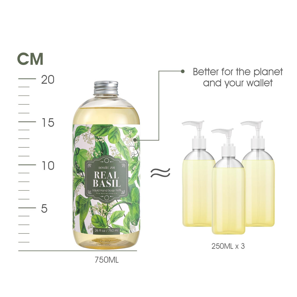 ROMIIE ZOI Basil Hand Soap Refill Gift Set – 3 x 26oz, Plant-Based & Gentle