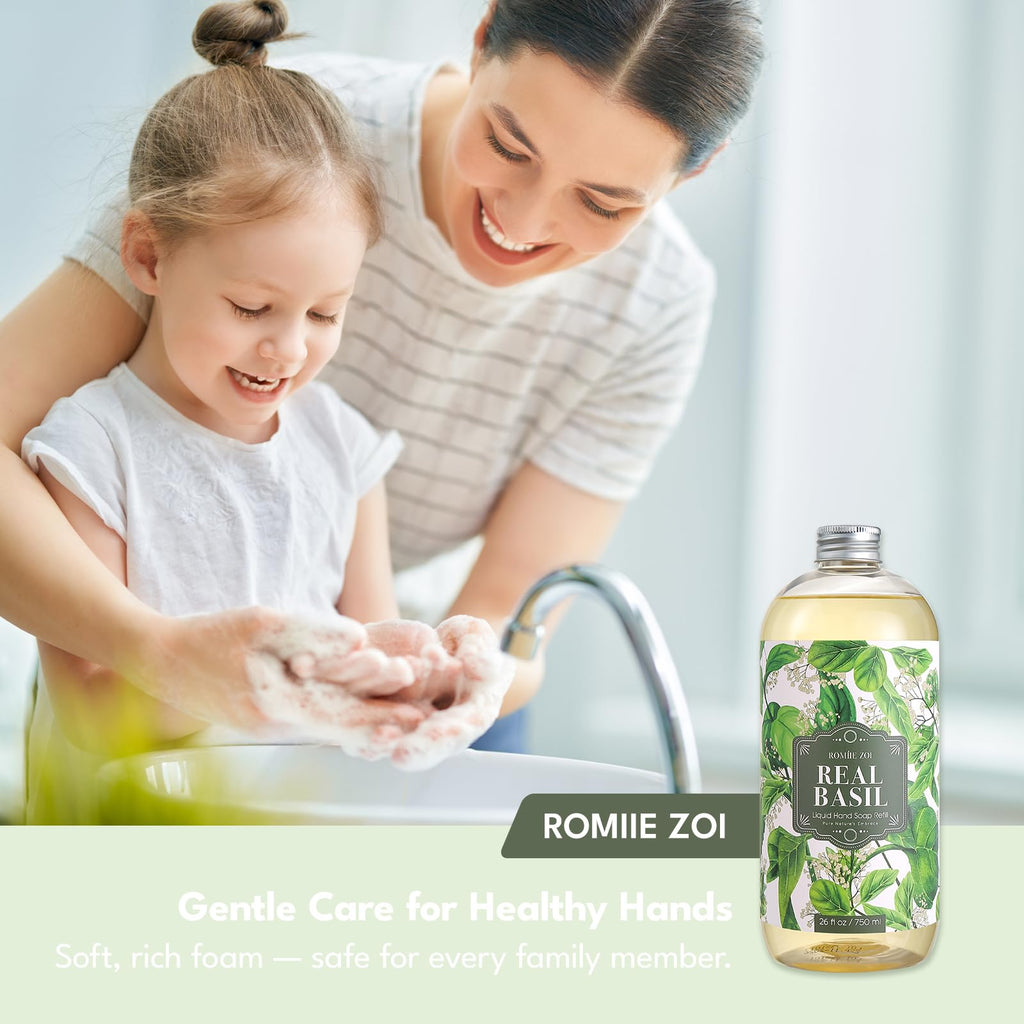 ROMIIE ZOI Basil Hand Soap Refill Gift Set – 3 x 26oz, Plant-Based & Gentle