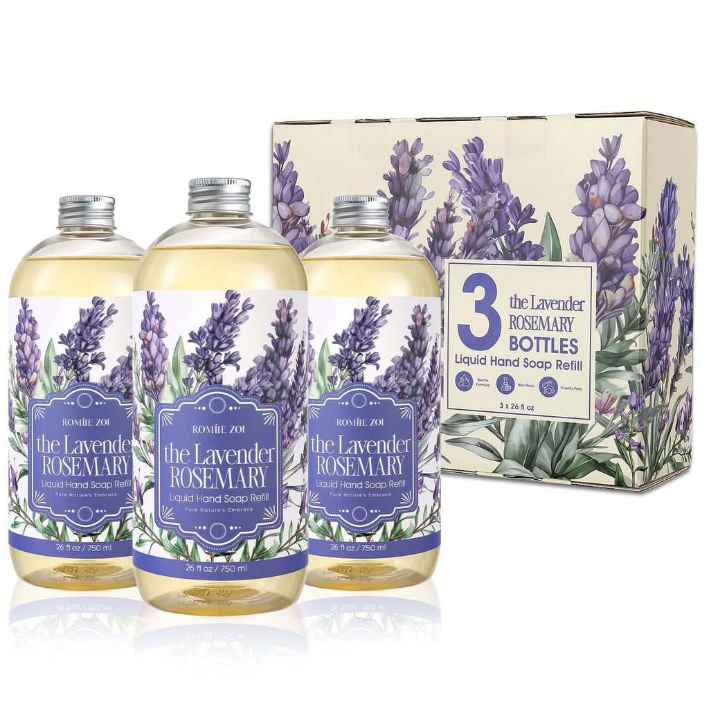 ROMIIE ZOI Liquid Hand Soap Refill Gift Set - 3 x 26.8 Fl Oz | Lavender Rosemary, Cruelty-Free & Biodegradable