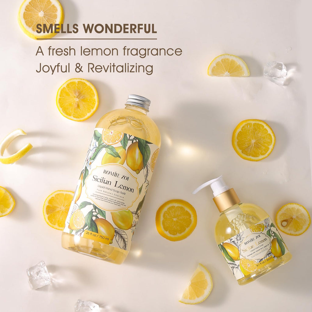 ROMIIE ZOI Lemon Scent Liquid Hand Soap Refills – Natural, Gentle & Moisturizing Formula – Family Size 3 Pack for Kitchen & Bathroom