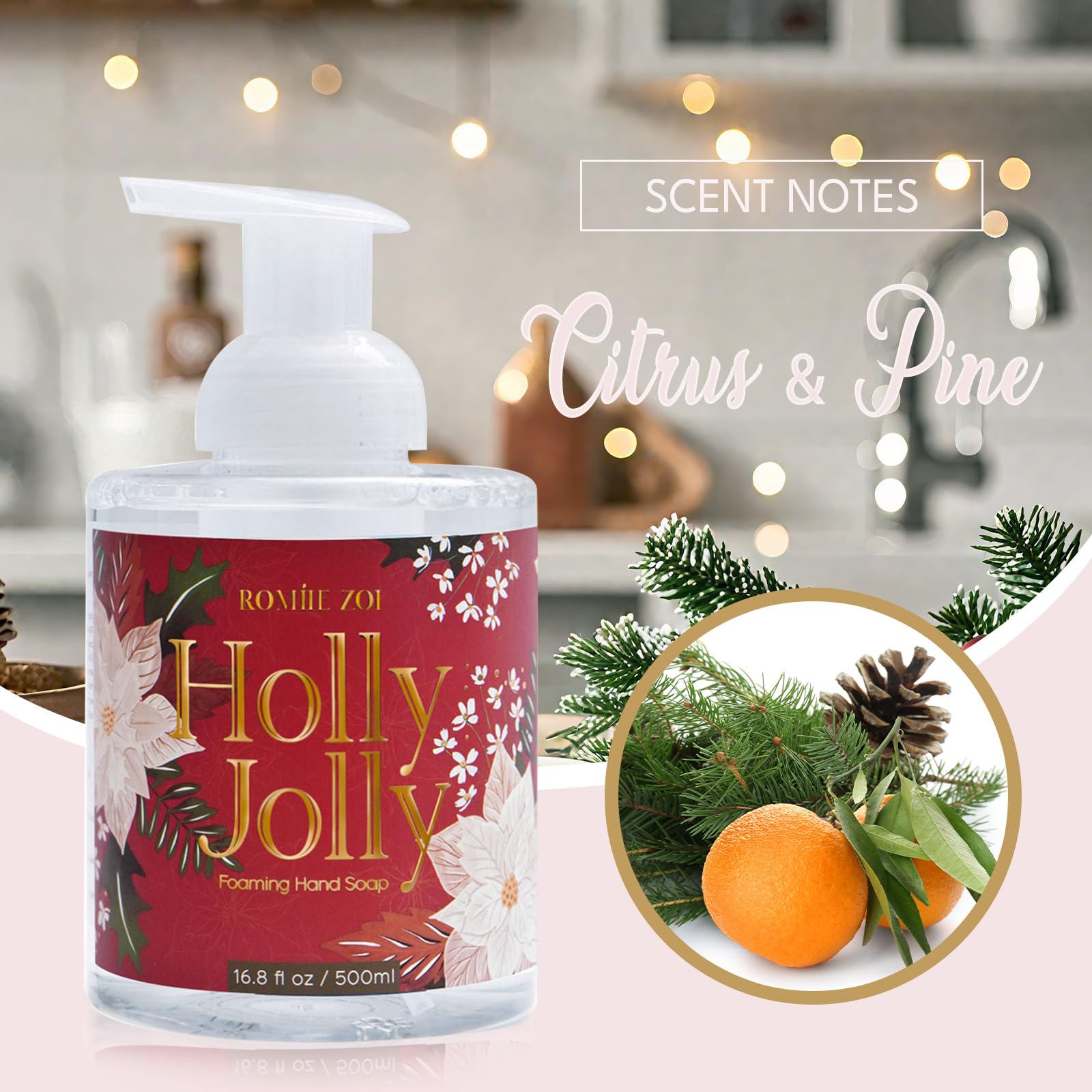 ROMIIE ZOI Christmas Foaming Hand Soap with Gift Box – Holly Jolly Citrus & Pine Aroma (500ml)