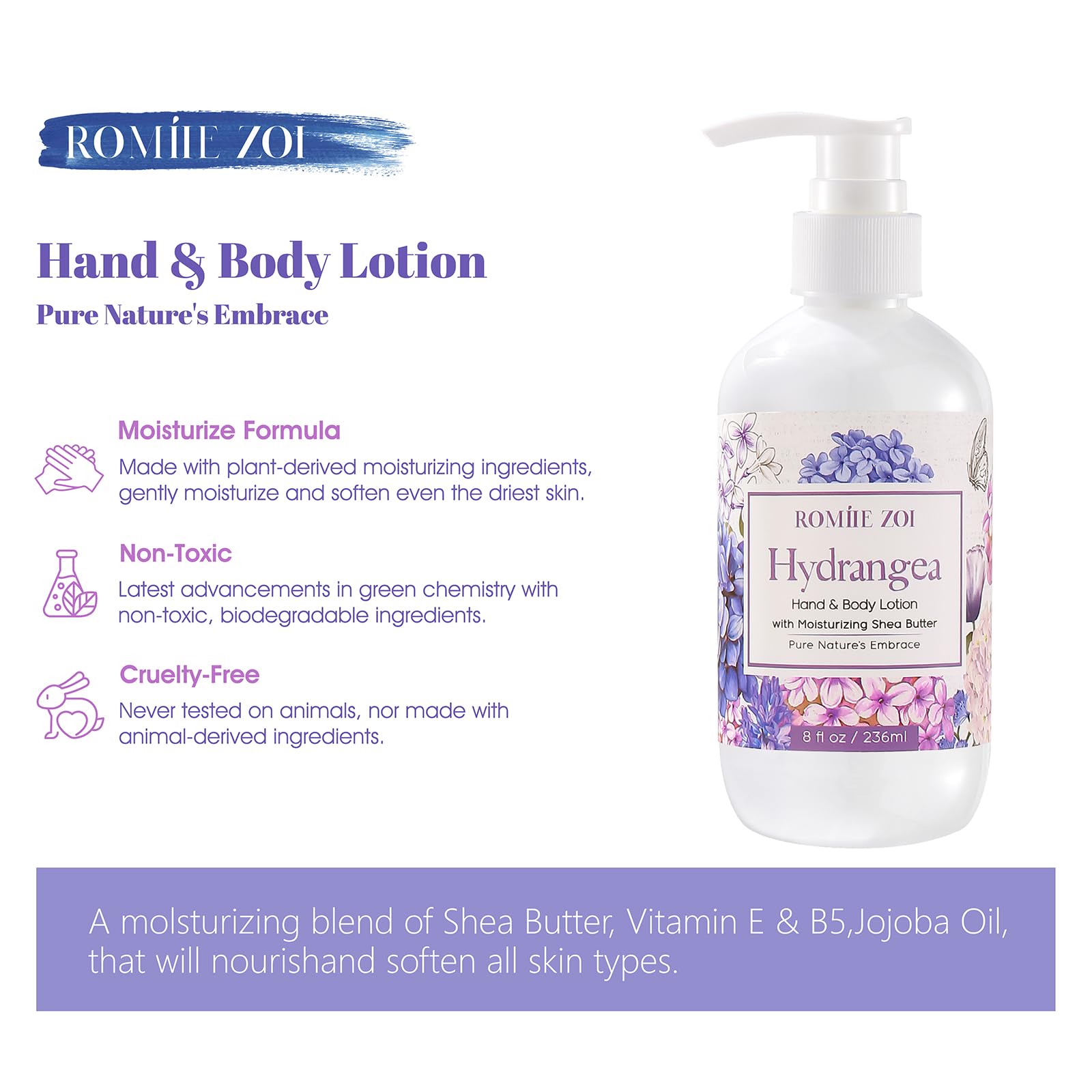 ROMIIE ZOI Hydrangea Daily Hand & Body Lotion with Shea Butter – 236 ml