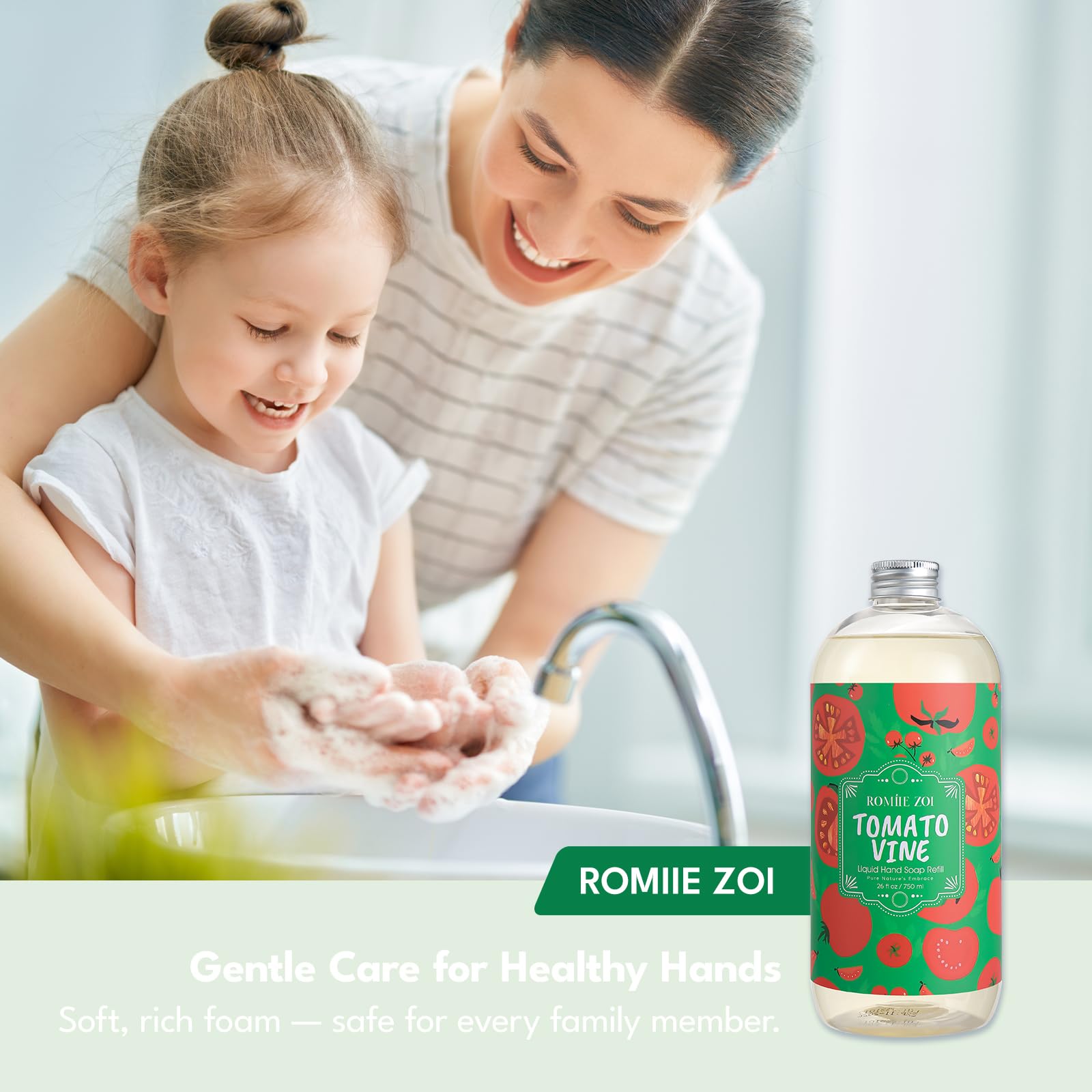 ROMIIE ZOI Liquid Hand Soap Refills Gift Set – Tomato Vine Scent – 3 x 26 Fl Oz – Plant-Based, Cruelty-Free, Gentle & Moisturizing