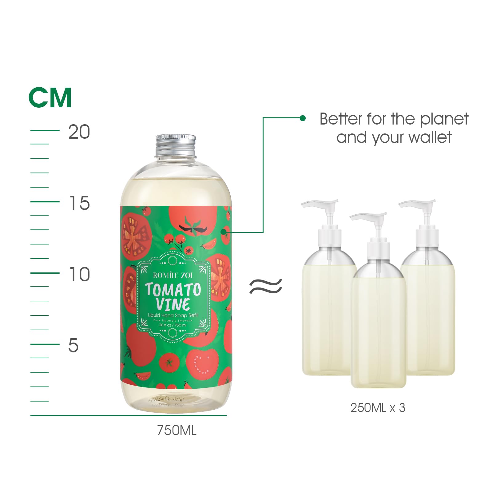 ROMIIE ZOI Liquid Hand Soap Refills Gift Set – Tomato Vine Scent – 3 x 26 Fl Oz – Plant-Based, Cruelty-Free, Gentle & Moisturizing