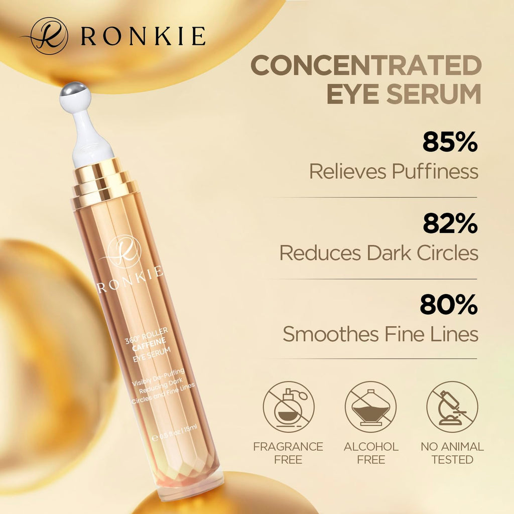 RONKIE Eye Cream for Dark Circles: Caffeine + Retinol for Brighter Eyes – Reduces Puffiness & Fine Lines (Gold)