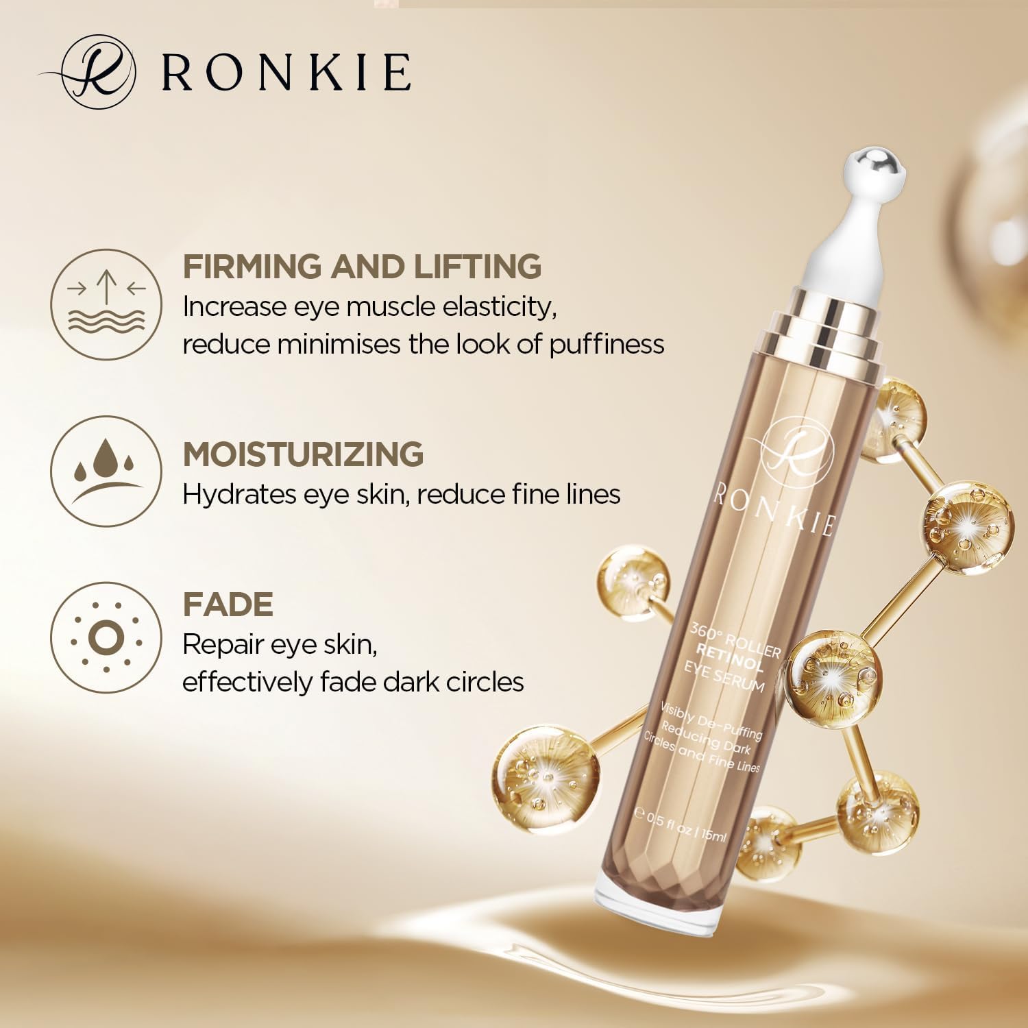 RONKIE Eye Cream for Dark Circles – Caffeine, Retinol & Hyaluronic Acid Stick