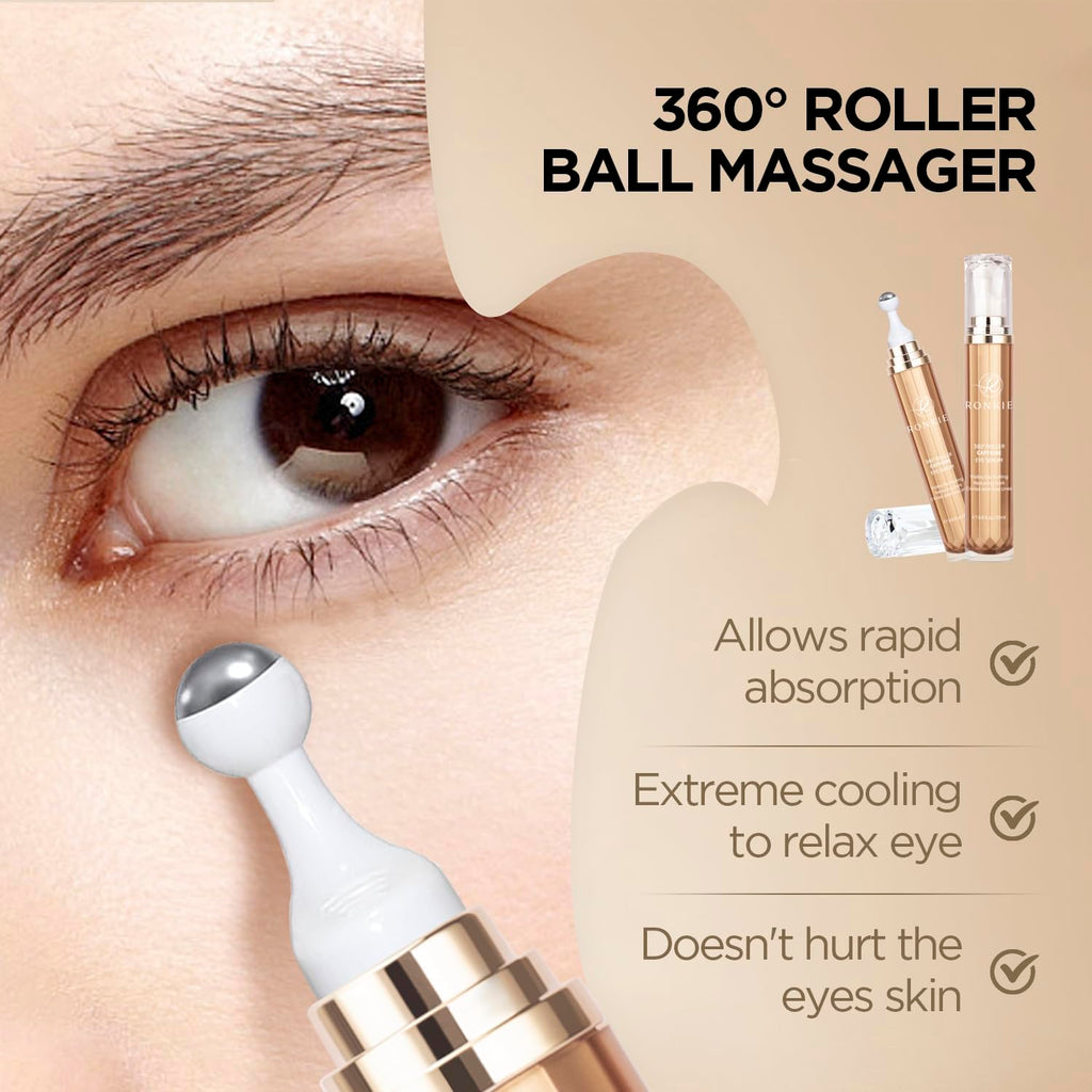 RONKIE Eye Cream for Dark Circles: Caffeine + Retinol for Brighter Eyes – Reduces Puffiness & Fine Lines (Gold)