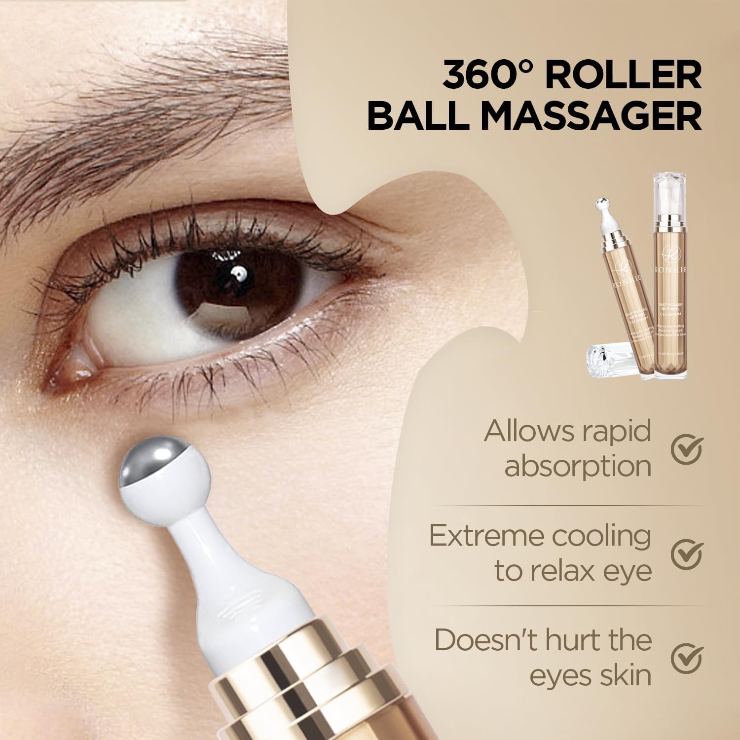 RONKIE Eye Cream for Dark Circles – Caffeine, Retinol & Hyaluronic Acid Stick