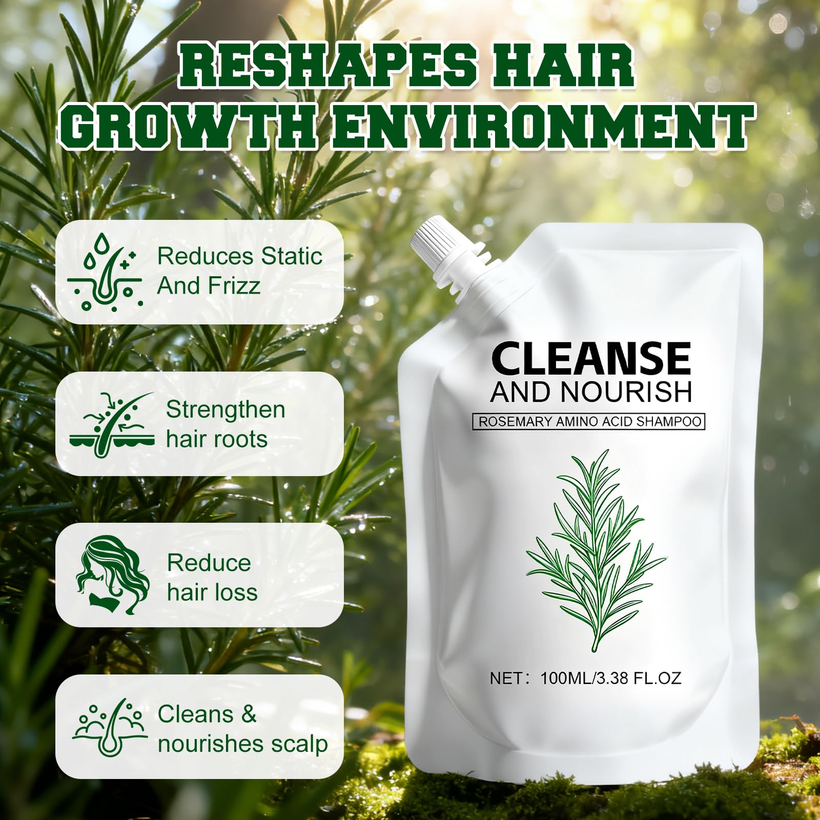 rooroopet Rosemary Amino Acid Shampoo - 2 Pack for Hair Growth, Thinning Hair & Oily Scalp
