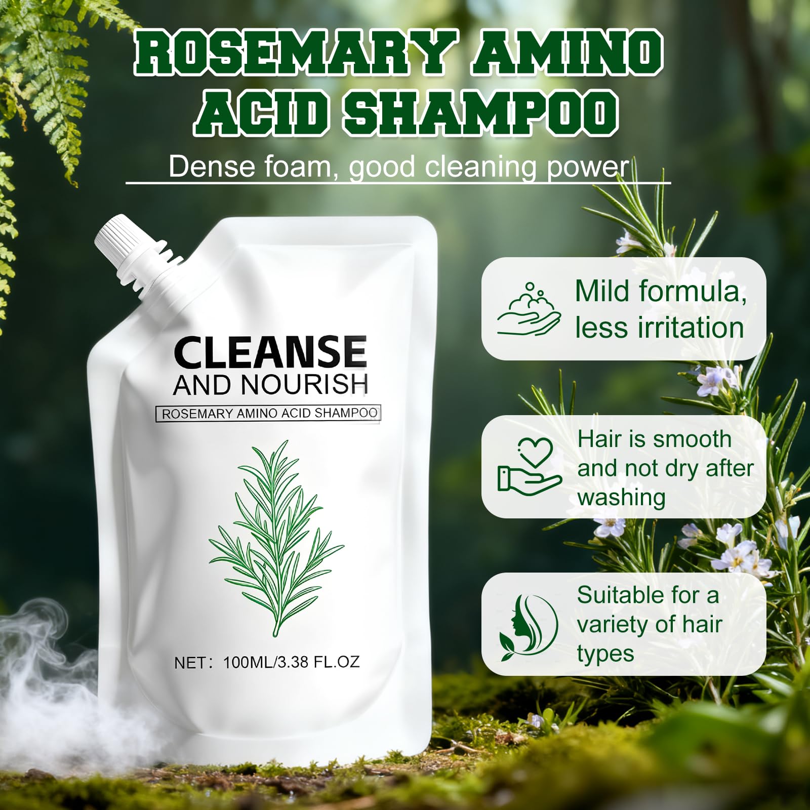 rooroopet Rosemary Amino Acid Shampoo - 2 Pack for Hair Growth, Thinning Hair & Oily Scalp