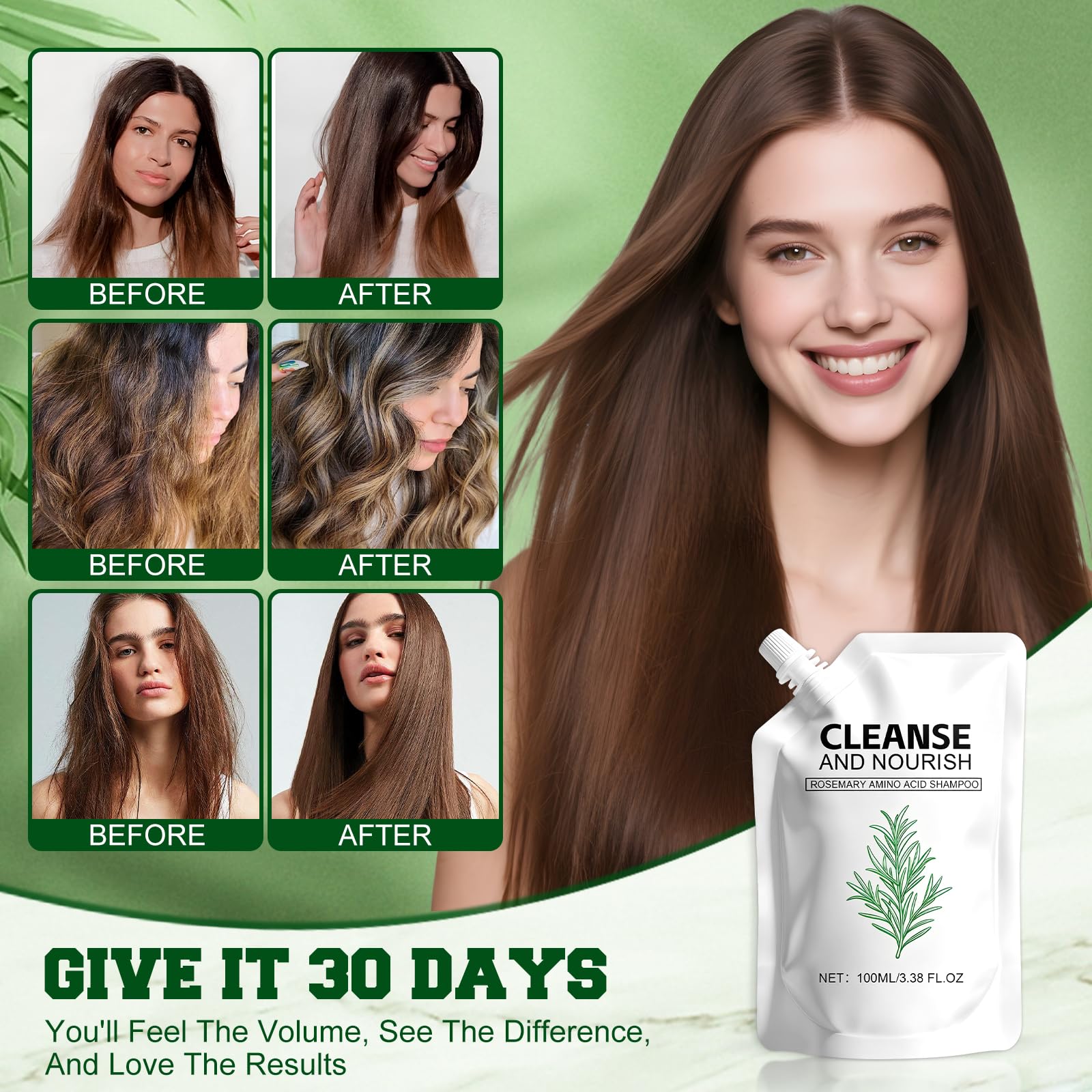 rooroopet Rosemary Amino Acid Shampoo - 2 Pack for Hair Growth, Thinning Hair & Oily Scalp