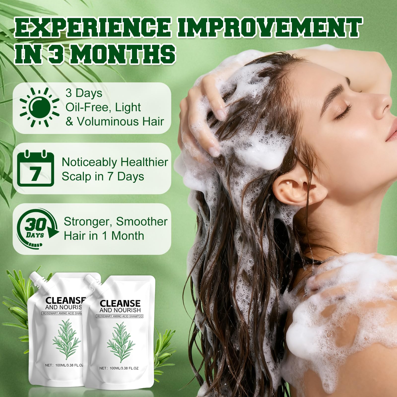 rooroopet Rosemary Amino Acid Shampoo - 2 Pack for Hair Growth, Thinning Hair & Oily Scalp