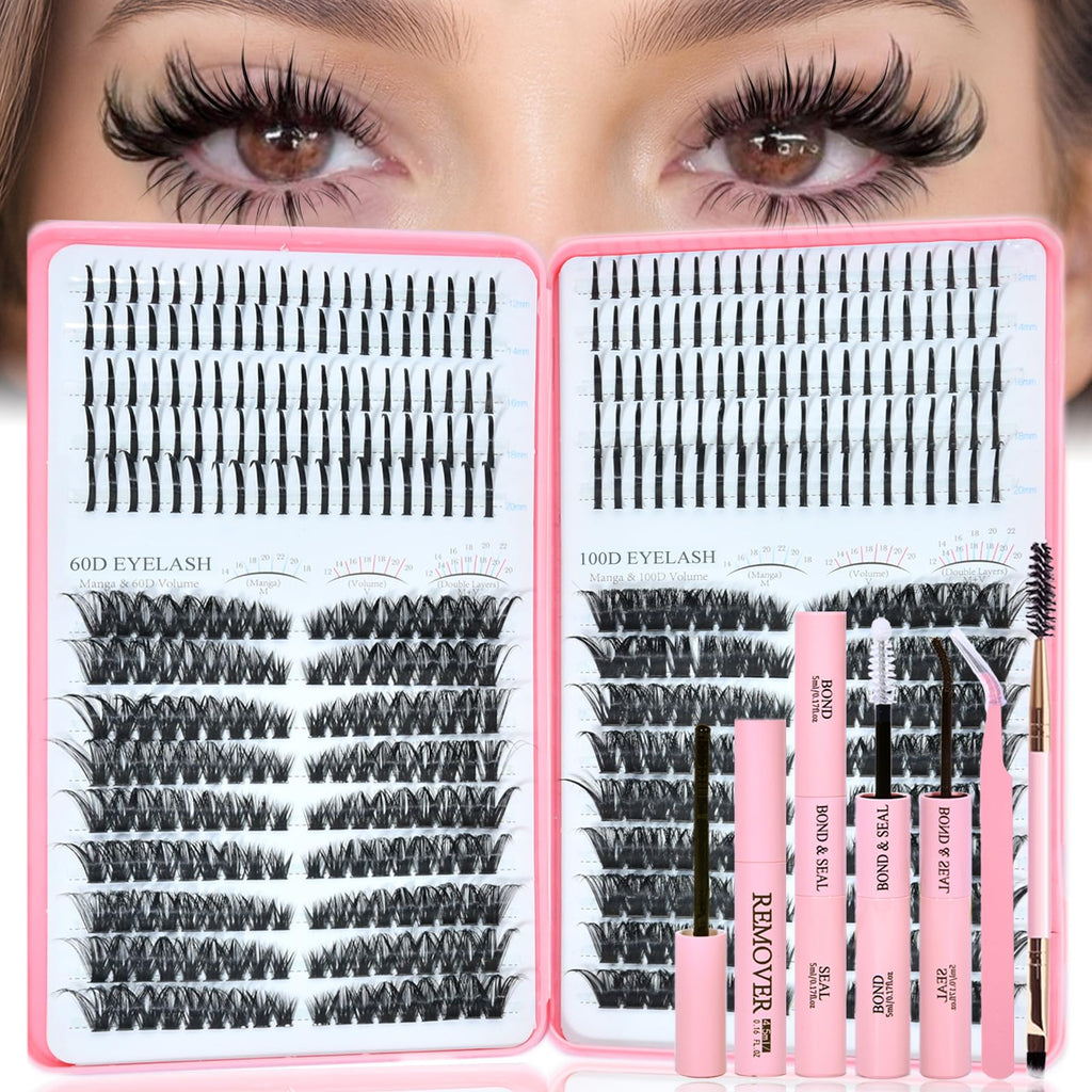Rootoo Lash Clusters Kit with Spikes — 60D+100D Left/Right D Curl Fluffy Wispy DIY Manga Lashes (12–22mm)