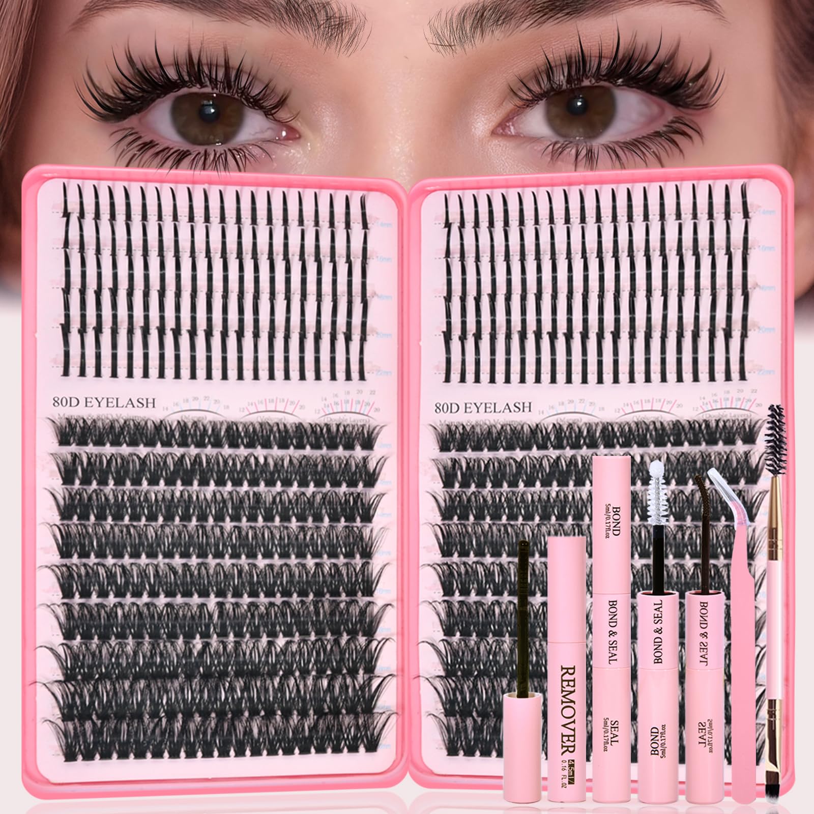 Rootoo Lash Clusters Kit – 80D+80D Dense Lashes, 12–22mm, D Curl Fluffy Wispy Extensions