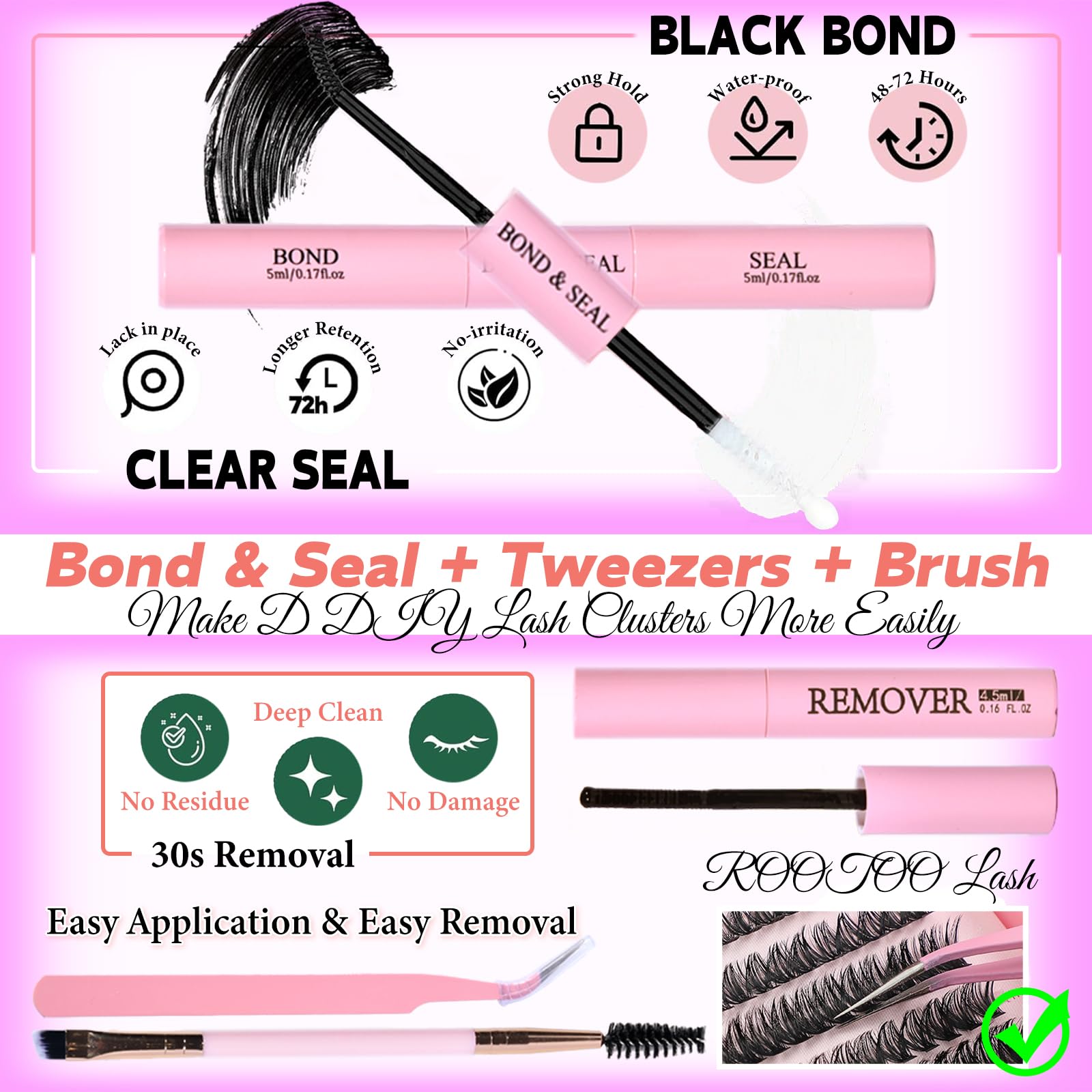 Rootoo Lash Clusters Kit – 150D+150D D Curl Fluffy Manga Lashes (12–22mm)