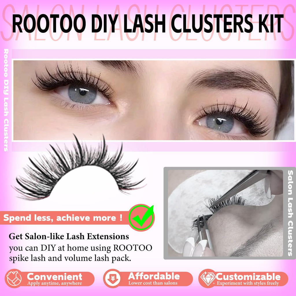 Rootoo Lash Clusters Kit – 80D+80D Dense Lashes, 12–22mm, D Curl Fluffy Wispy Extensions