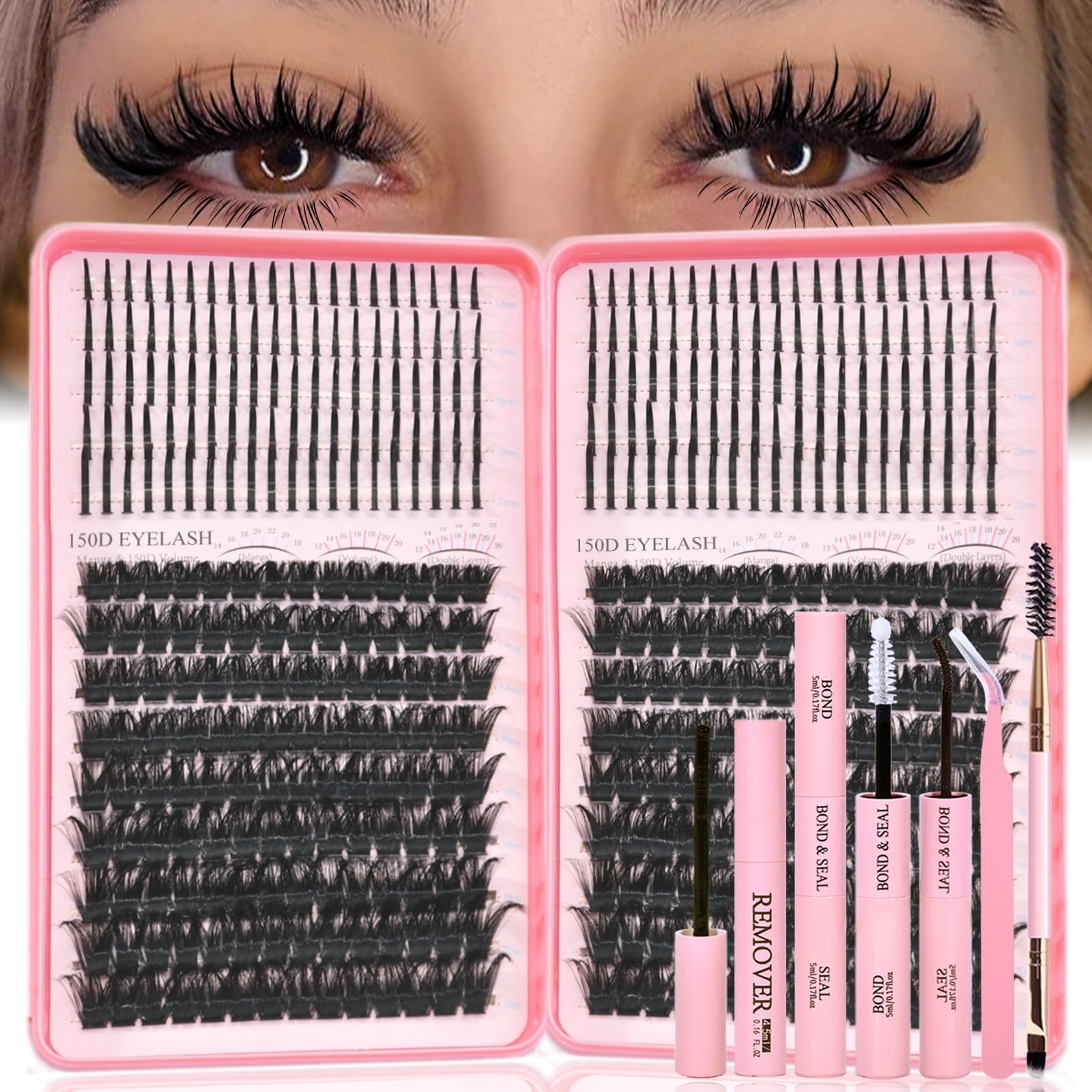 Rootoo Lash Clusters Kit – 150D+150D D Curl Fluffy Manga Lashes (12–22mm)