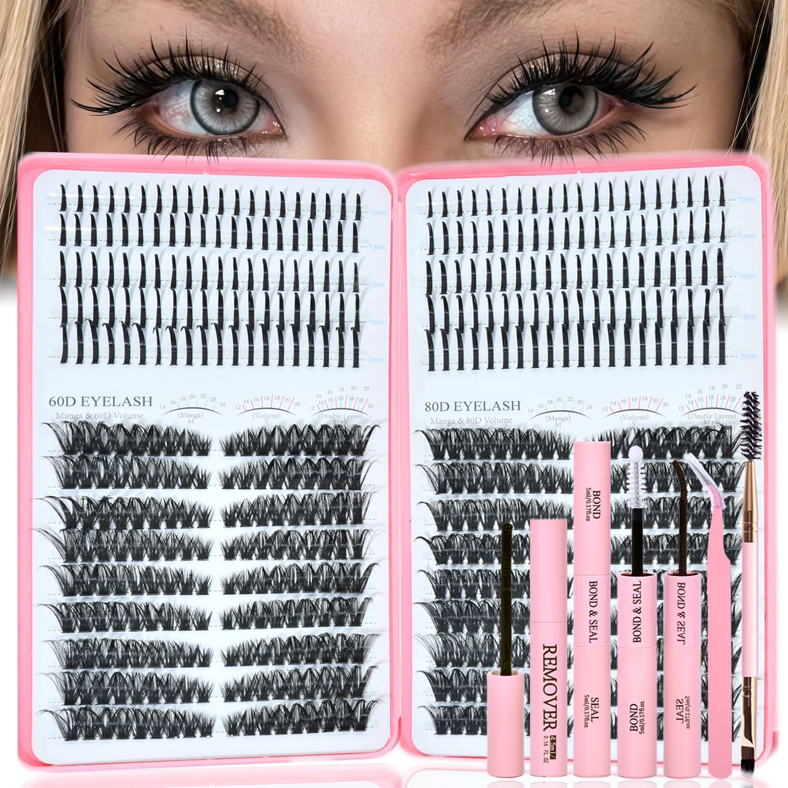 Rootoo Lash Clusters Kit with Spikes – 60D+80D D Curl, Left/Right, 12-22mm