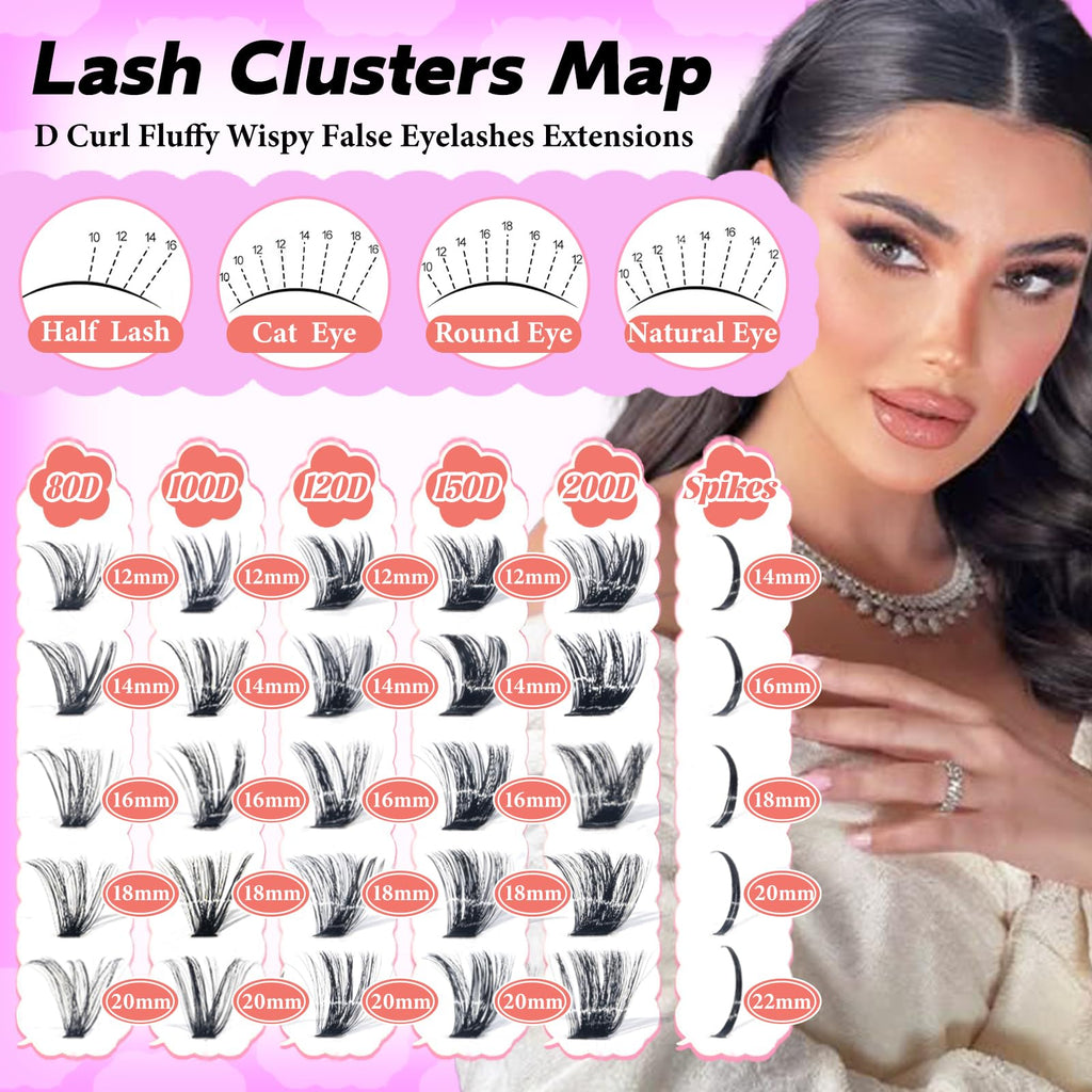 Rootoo Lash Clusters Kit with Spikes | 120D+150D Density 12–22mm Lashes