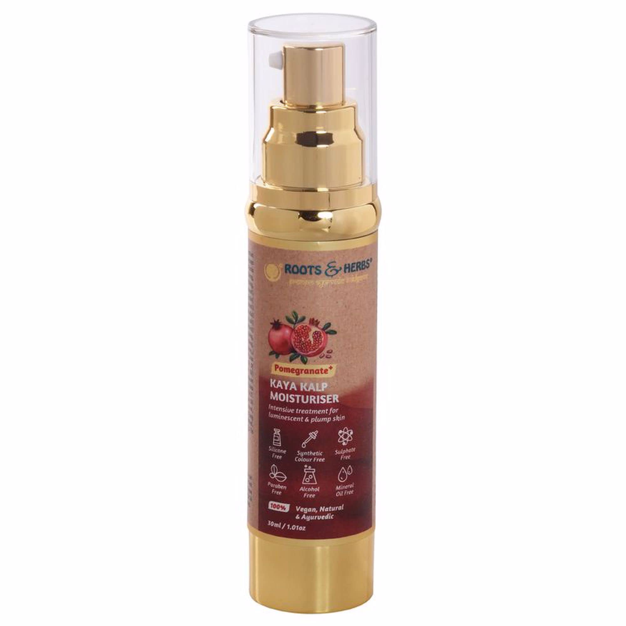 ROOTS AND HERBS Ayurvedic Face Moisturizer – Vegan, Paraben-Free Pomegranate Skin Food with Vitamin C (1.01 oz)